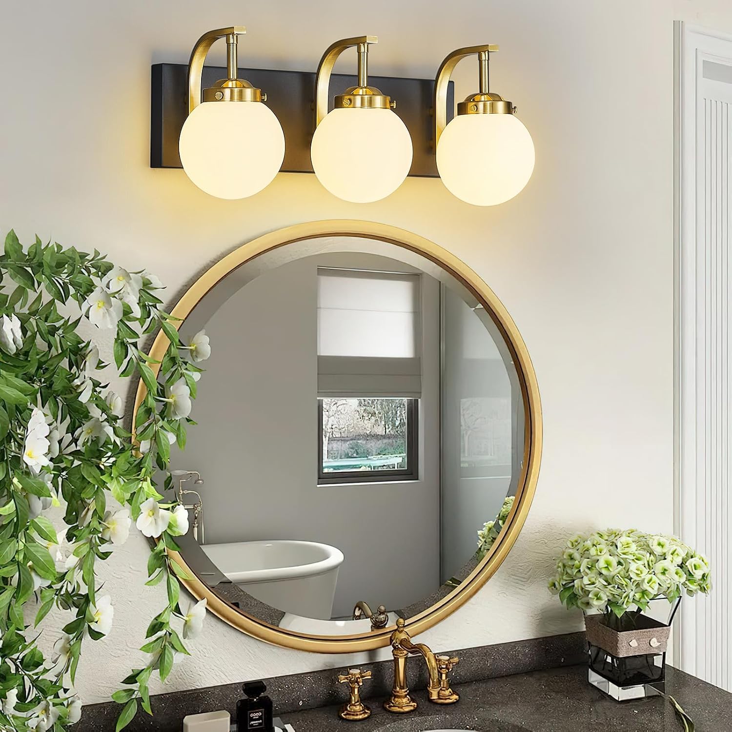 Modern Sand Black-Gold Bathroom Vanity Light Fixtures Over Mirror 3 Light Wall Sconce Vanity Light for Bathroom Lighting