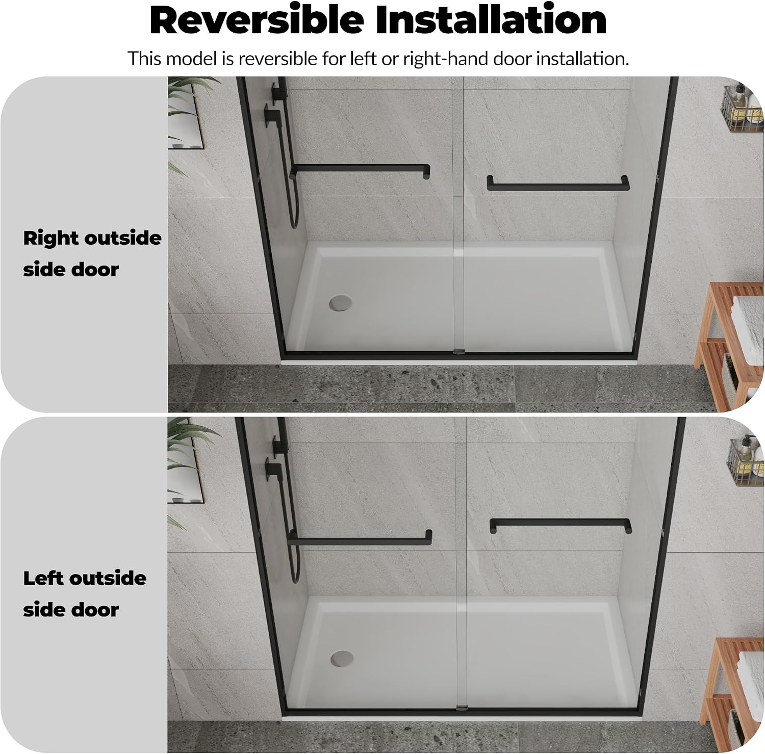Sliding Glass Shower Door 56–60 Inch W x 72 Inch H, Shower Sliding Door with 8mm Tempered Glass, Double Shower Sliding Glass Door with Easy-Clean Coating, Matte Black Shower Glass Door