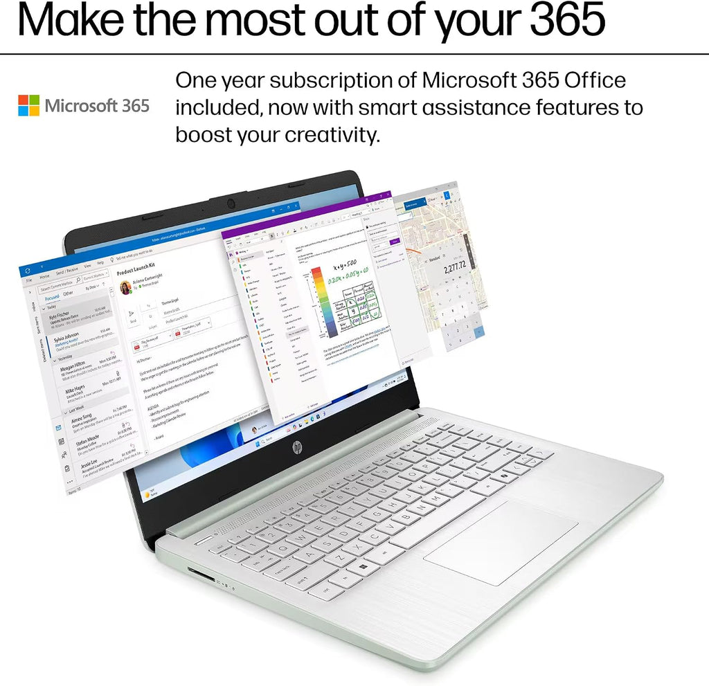 HP 14 Laptop Computer 2025 Ultra Light, AI Copilot Student Business, Quad-Core Intel, 16GB RAM, 628GB Storage (128GB UFS+ 500GB Ext), 1 Yr Office 365, 12 Hr Battery MarxsolAccessory Win 11S, Green