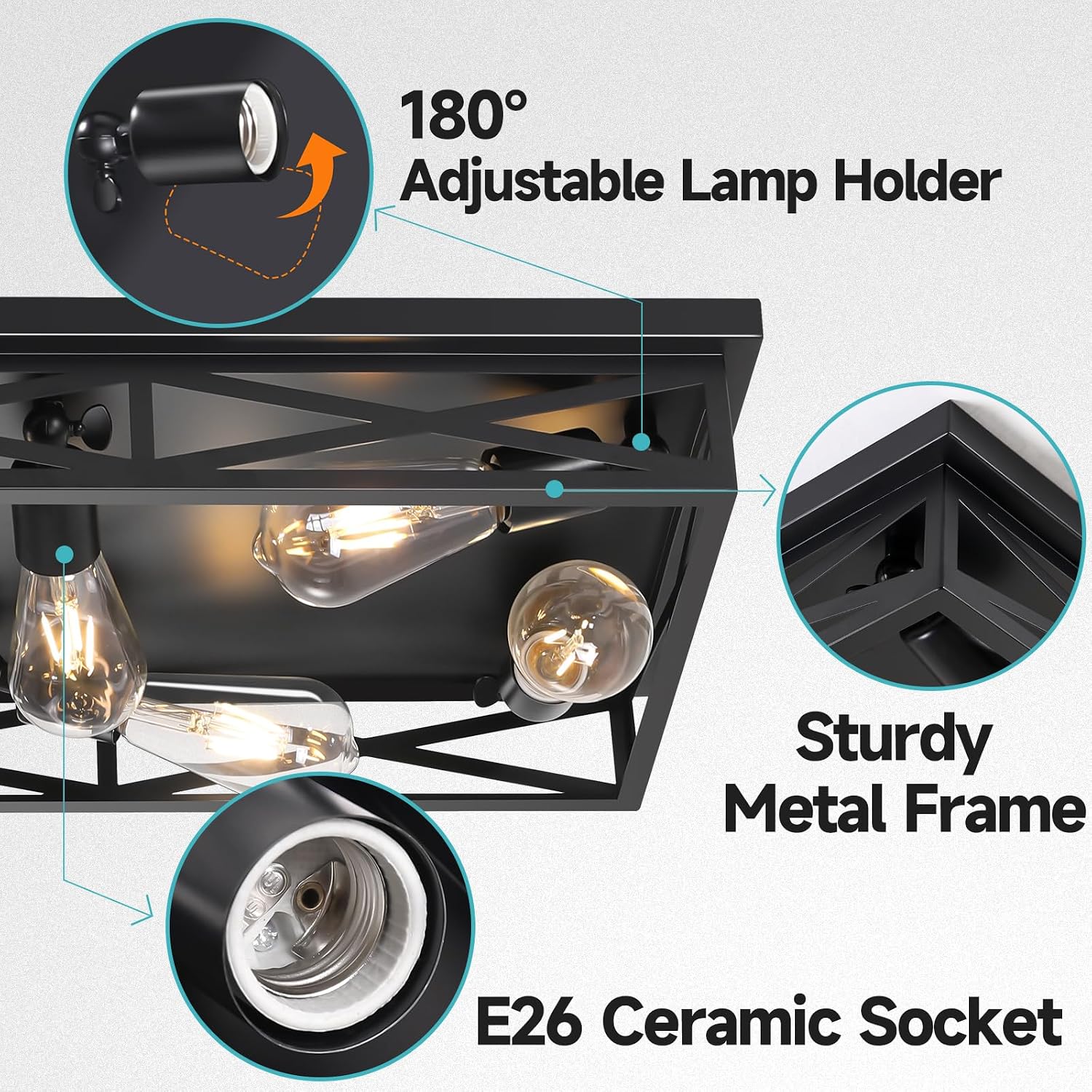 8-Light Large Flush Mount Ceiling Light Fixture, 31' Black Hallway Light, Metal Cage Closed to Ceiling Mounted Lights, Farmhouse Flush Mount Light Fixture for Bedroom Kitchen Hallway Entryway