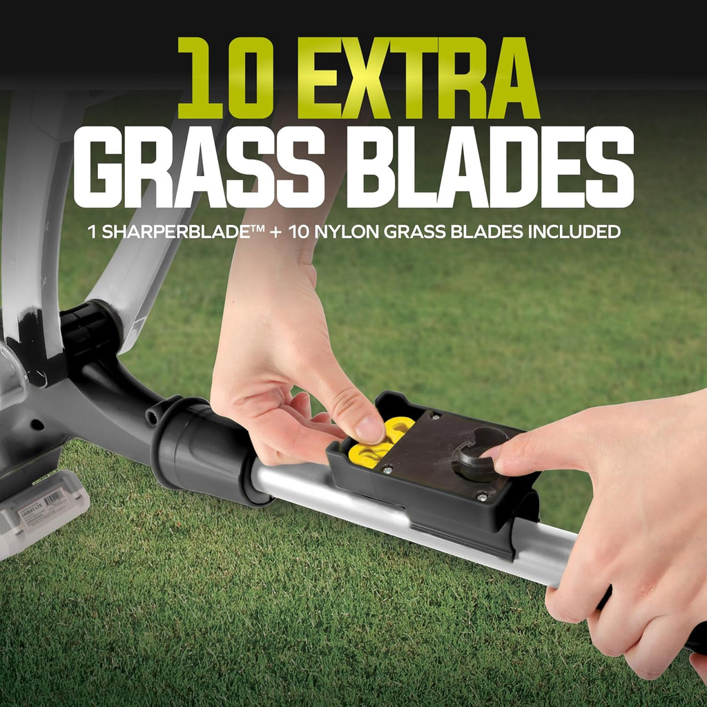Sun Joe 10-Inch Stringless Lawn Trimmer Kit with Battery Charger, SharperBlade, Green/Black - Cordless Electric Powered Yard Tool, 24V-SB10-LTE