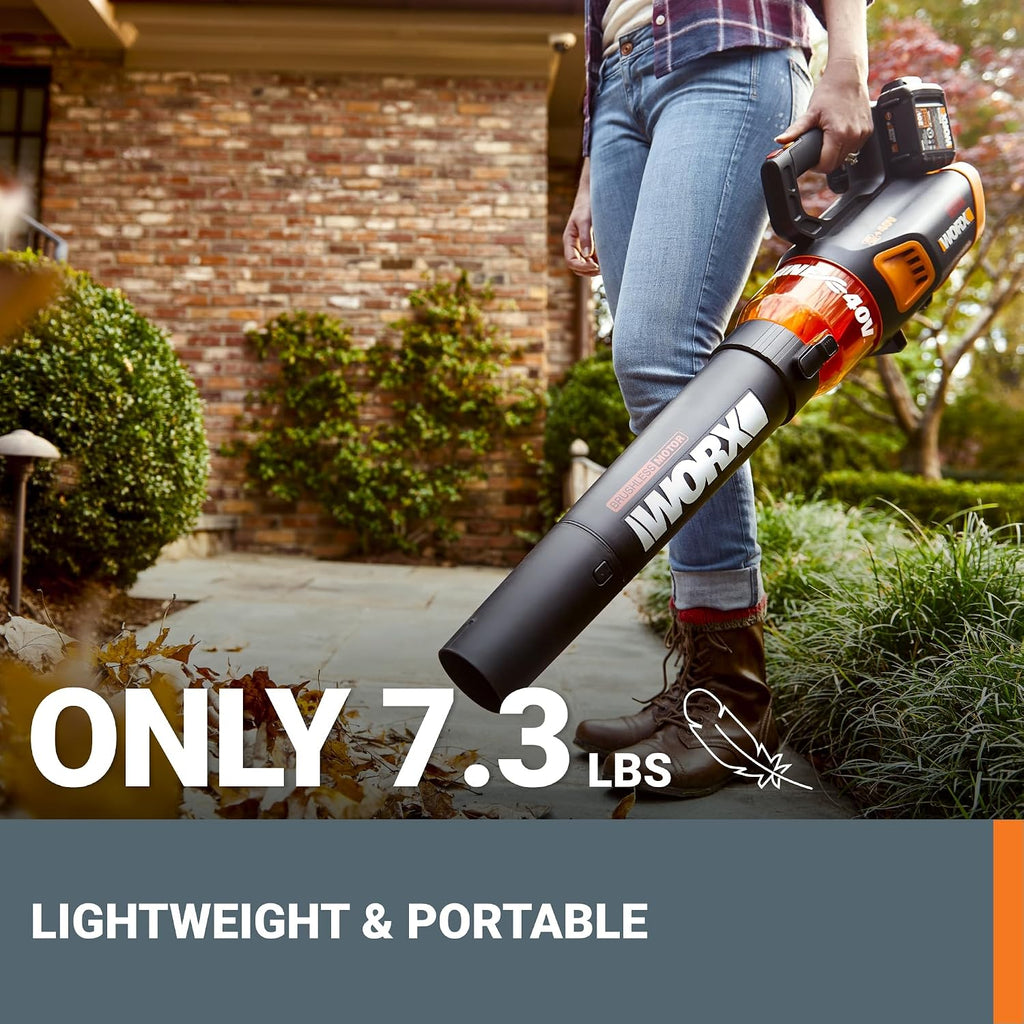 WORX Cordless Leaf Blower, Electric Blower for Lawn Care wth Brushless Motor, 2 × 2.5 Ah Batteries & Charger Included, WG584