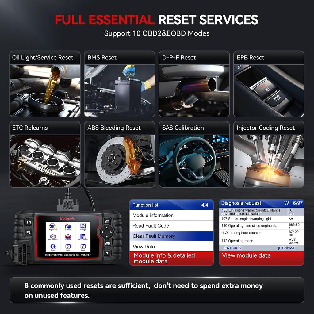 iCarsoft VOL V2.0 OBD2 Scanner for Volvo/SAAB, Auto in-Depth Full Systems Scan OBD2 Diagnostic Tool, 118 Graph Data/Battery Test/Reset, ABS SRS Engine Transmission Code Reader