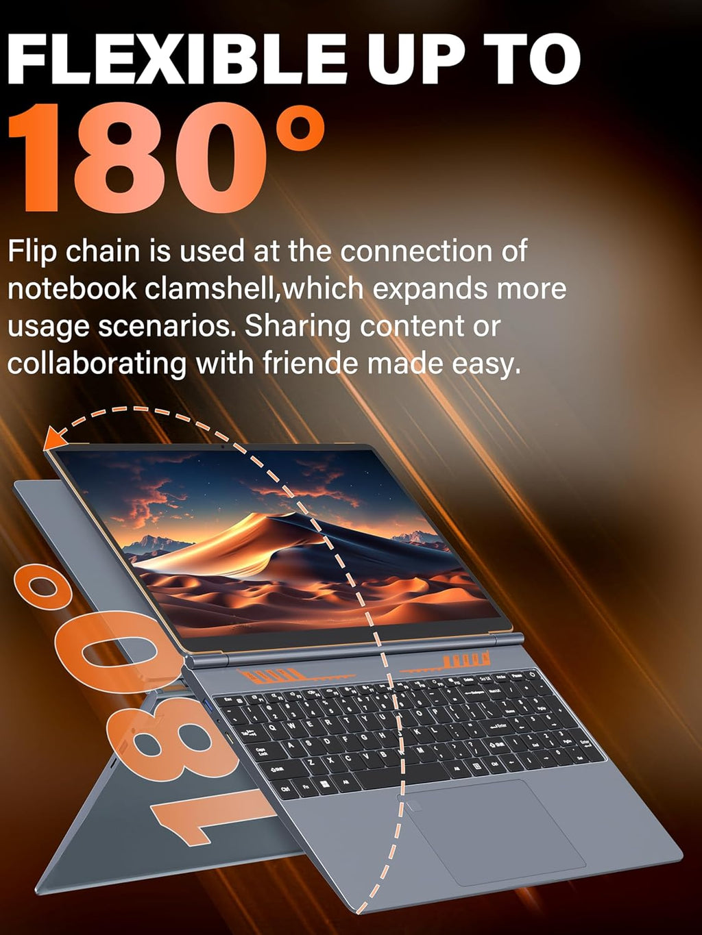 16 Inch Business Laptop Computer for Students & Professionals,4-Core Processor, 16:10 FHD IPS Display, 16GB RAM 512GB SSD, Backlit Keyboard, Fingerprint, Win 11 Pro, Gray with Orange Accents