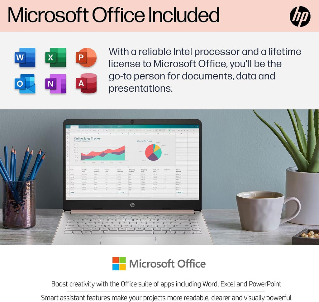 HP Flagship 14' Laptop Computer for 2026 Student Business, Win 11 Pro, Copilot AI, Intel CPU Up to 2.8GHz, 8GB RAM, 628GB Storage (128GB SSD+500GB Ext), Wi-Fi 6, HubxcelAccessory, MS Office, Rose Gold