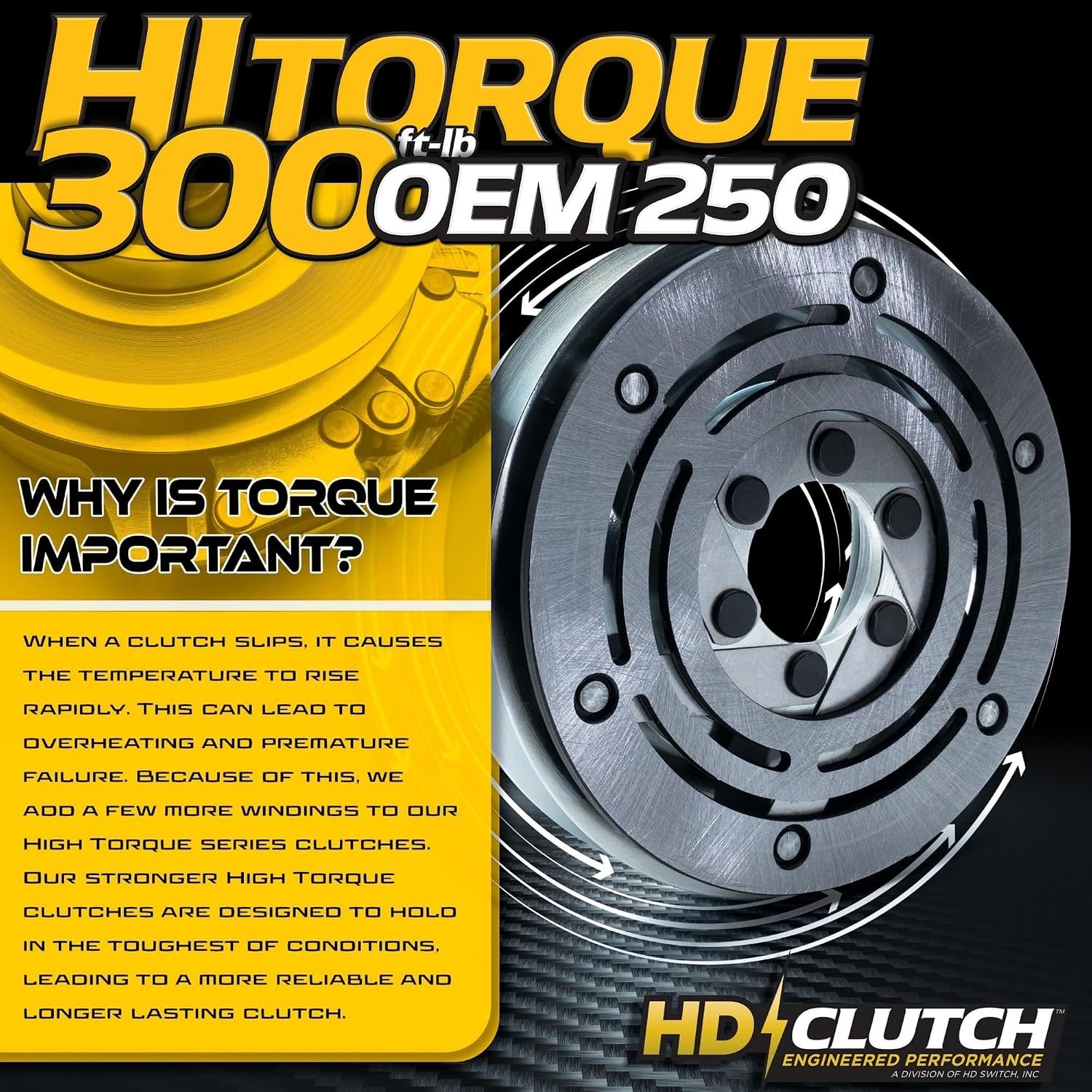 HD Switch GT3.5-VP03 HiTorque 300ftlb (OEM 250) Billet Pulley Electric PTO Clutch Replaces Ogura GT3.5-VP03 w/Replaceable Wire Harness 1.125' Crankshaft 6.45' Pulley Lawn Mower
