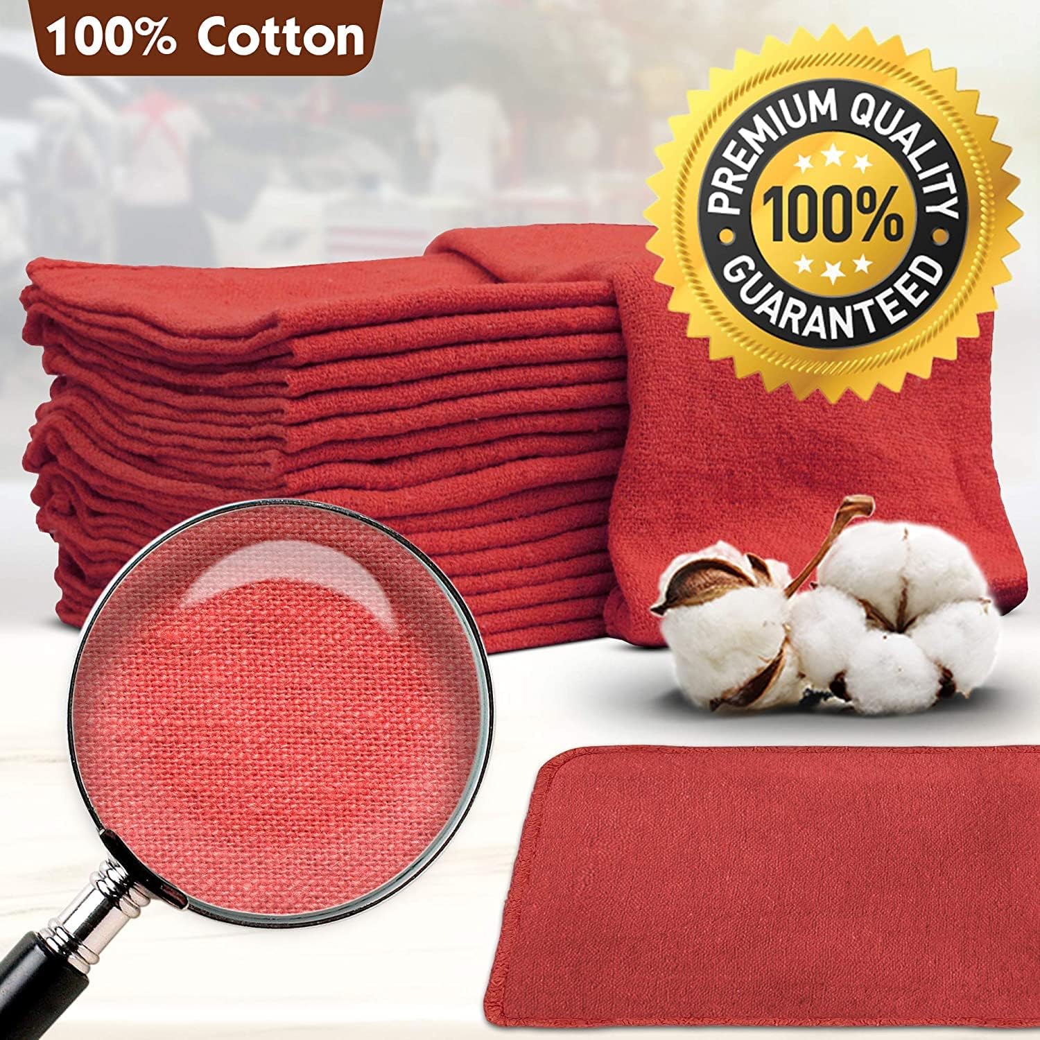 Nabob Wipers Auto Mechanic Shop Towels 500 Pack Bulk Shop Rags 100% Cotton Size 14'x14' Commercial Grade (500 Pack, Red)