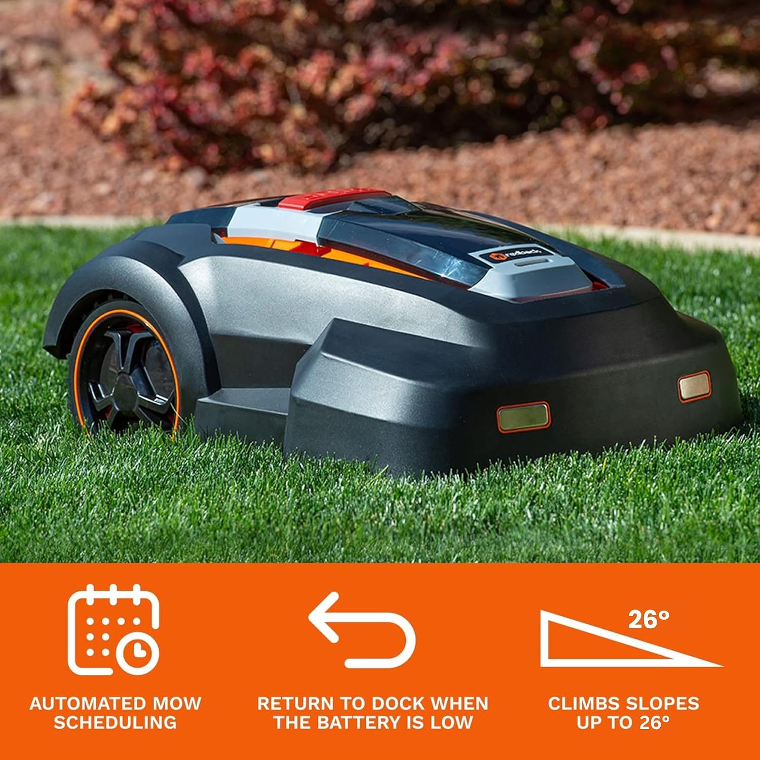 Robot Lawn Mower, Mows Up to 1/4 Acre, Updated 2025 Programming, Adjustable Cutting Height, Self Installation Kit Included, 50% Slope, Low Noise (65dBA) and Rain Sensor