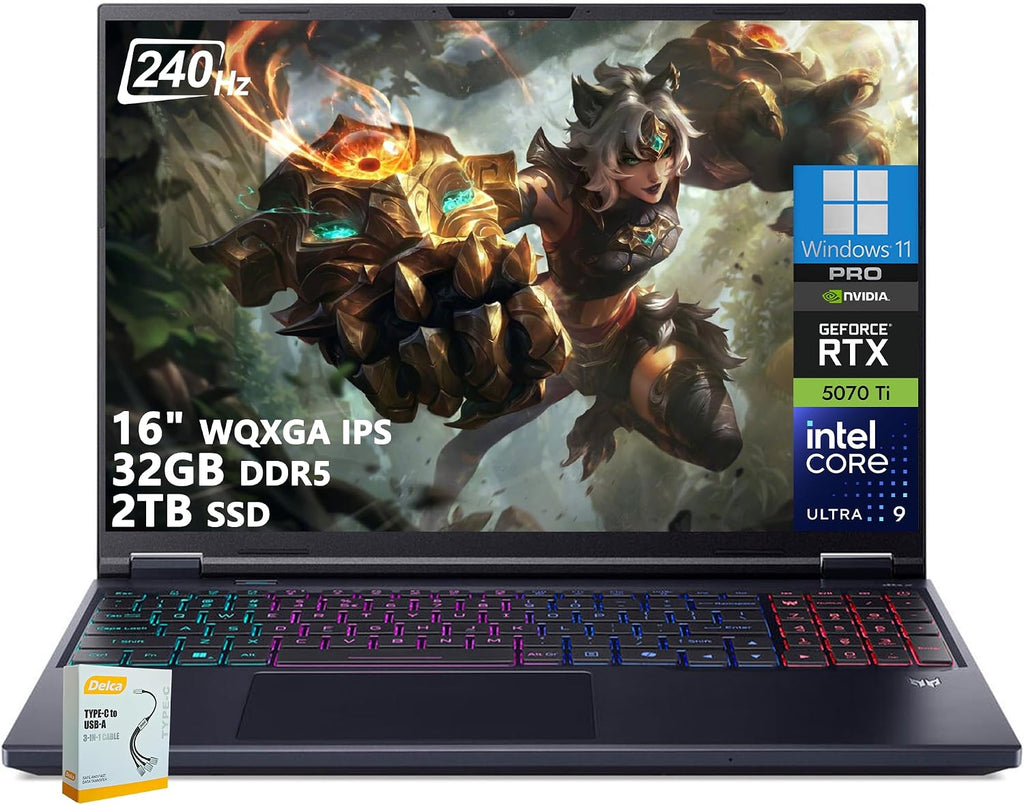 acer Predator Helios Neo 16 AI Gaming Laptop | 16' WQXGA IPS 240Hz | Intel Core Ultra 9 275HX | 32GB DDR5 2TB SSD | GeForce RTX 5070 Ti (Up to 992 AI Tops) | RGB Backlit Win11 Pro w/DLCA Accessory