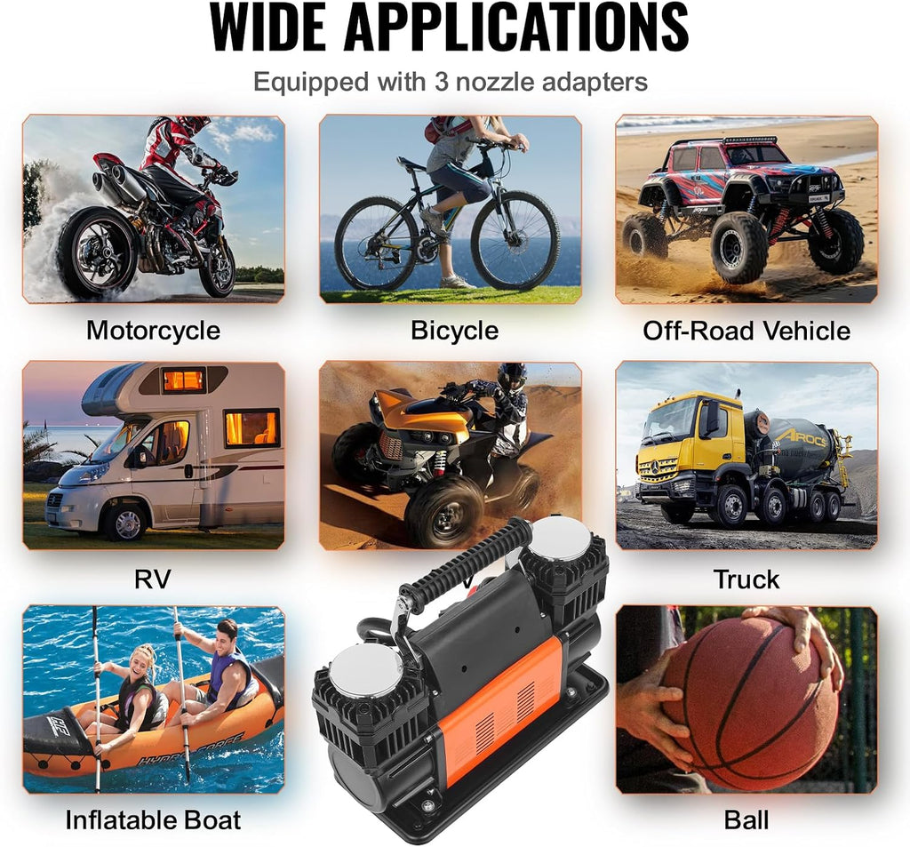 VEVOR 10.6 CFM Heavy Duty Air Compressor, 30s Fast Inflation | Dual-Cylinder Portable Tire Inflator, 12V 150PSI Offroad Air Pump with Adapters for Trucks Car SUV 4 x 4 Vehicle RV