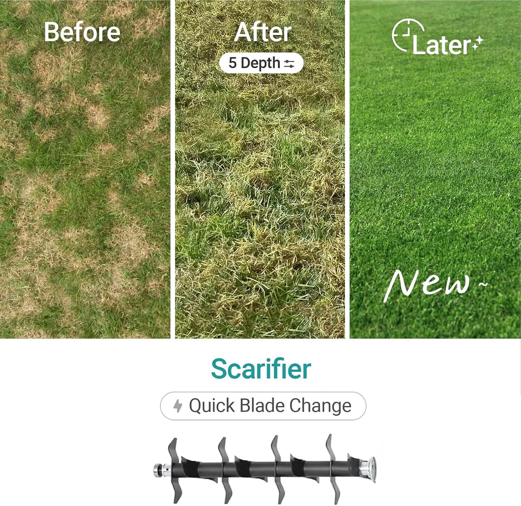 36V 15' Brushless Cordless Electric Dethatcher and Scarifier Compatible with Makita 18V Battery(Tool Only), w/12Gal Thatch Collection Bag, 5-Depth Adjustment, Quick-Fold, Walk Behind for Lawn Care