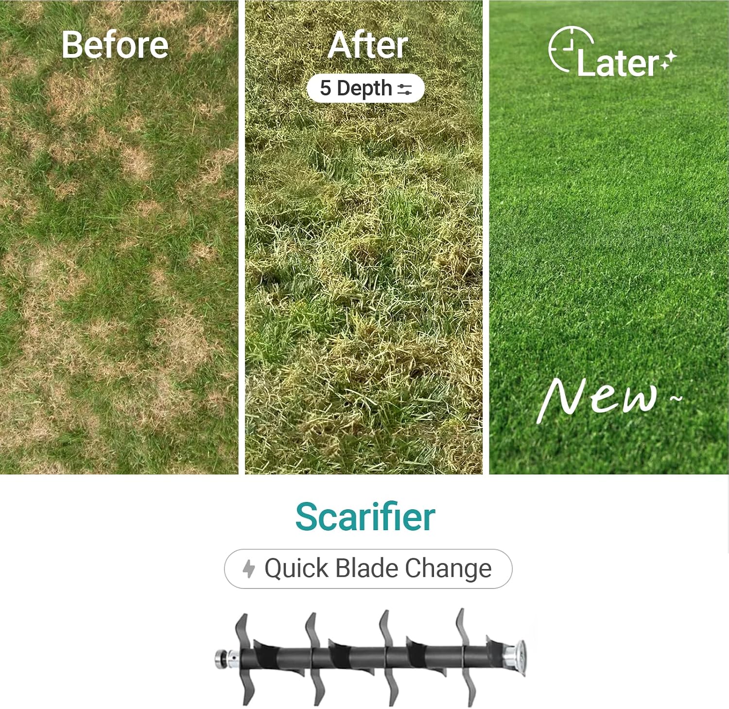 36V 15' Brushless Cordless Electric Dethatcher and Scarifier Compatible with Makita 18V Battery(Tool Only), w/12Gal Thatch Collection Bag, 5-Depth Adjustment, Quick-Fold, Walk Behind for Lawn Care
