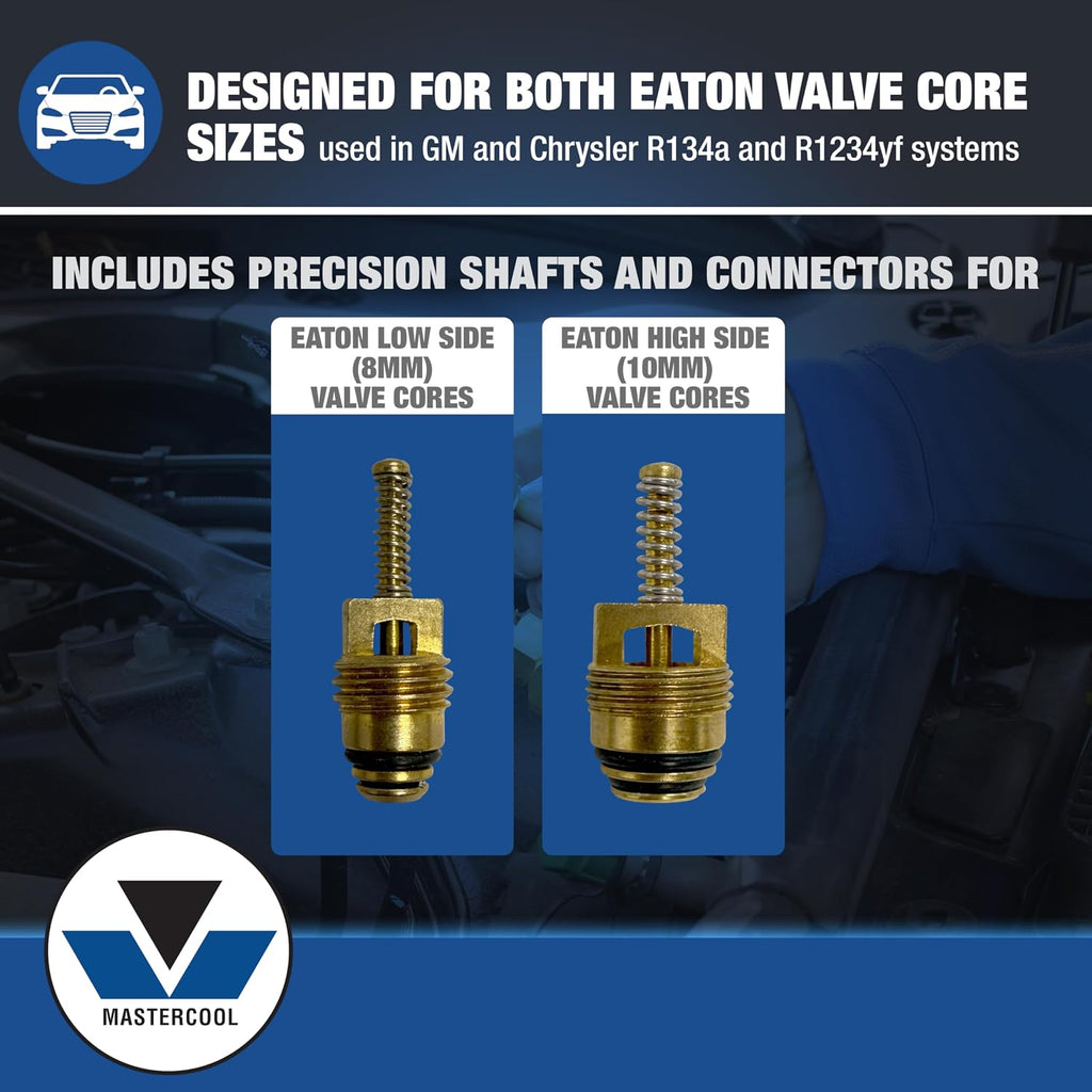 Mastercool 58560 Eaton R134a Valve Core Remover/Installer Kit – for 8mm and 10mm Eaton-Style Cores – Includes R134a Fittings and Storage Case