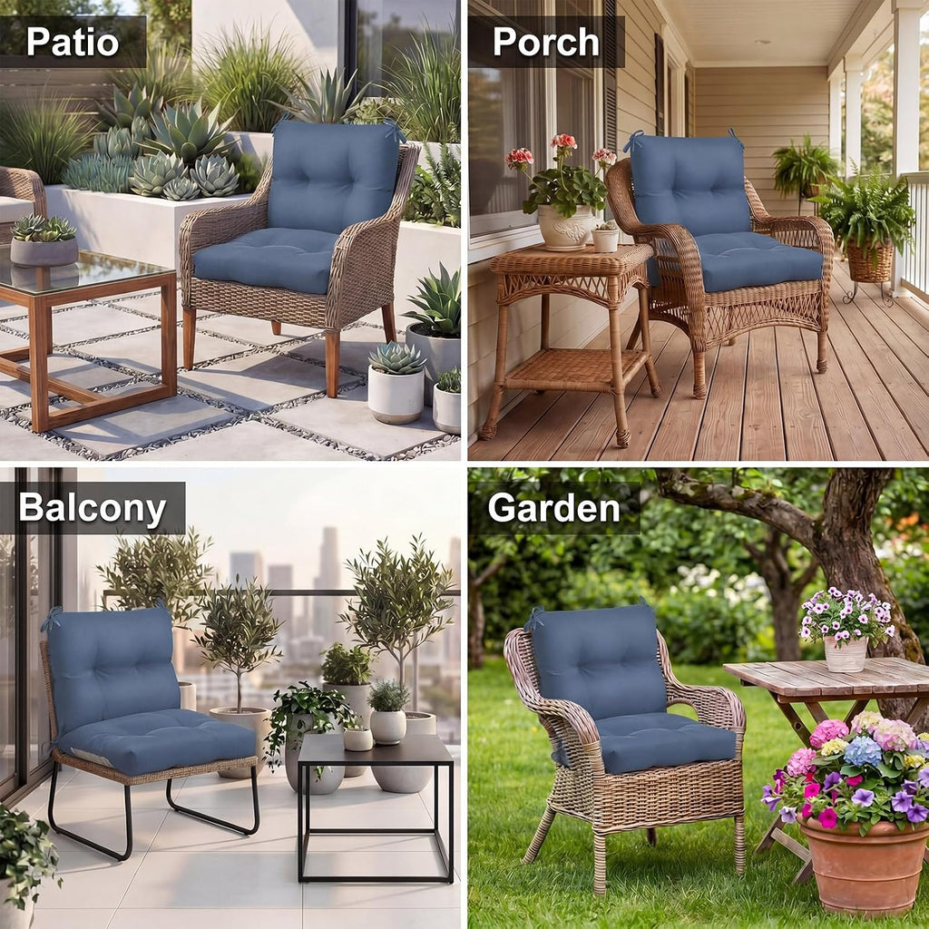 Geetery Outdoor Chair Cushions Set of 4 High Back Patio Furniture Replacement Seat Pads with Ties 42x21x4' for Lawn Porch Wicker Rocking Dining Chairs Weather Resistant Fade Resistant(Blue Gray)