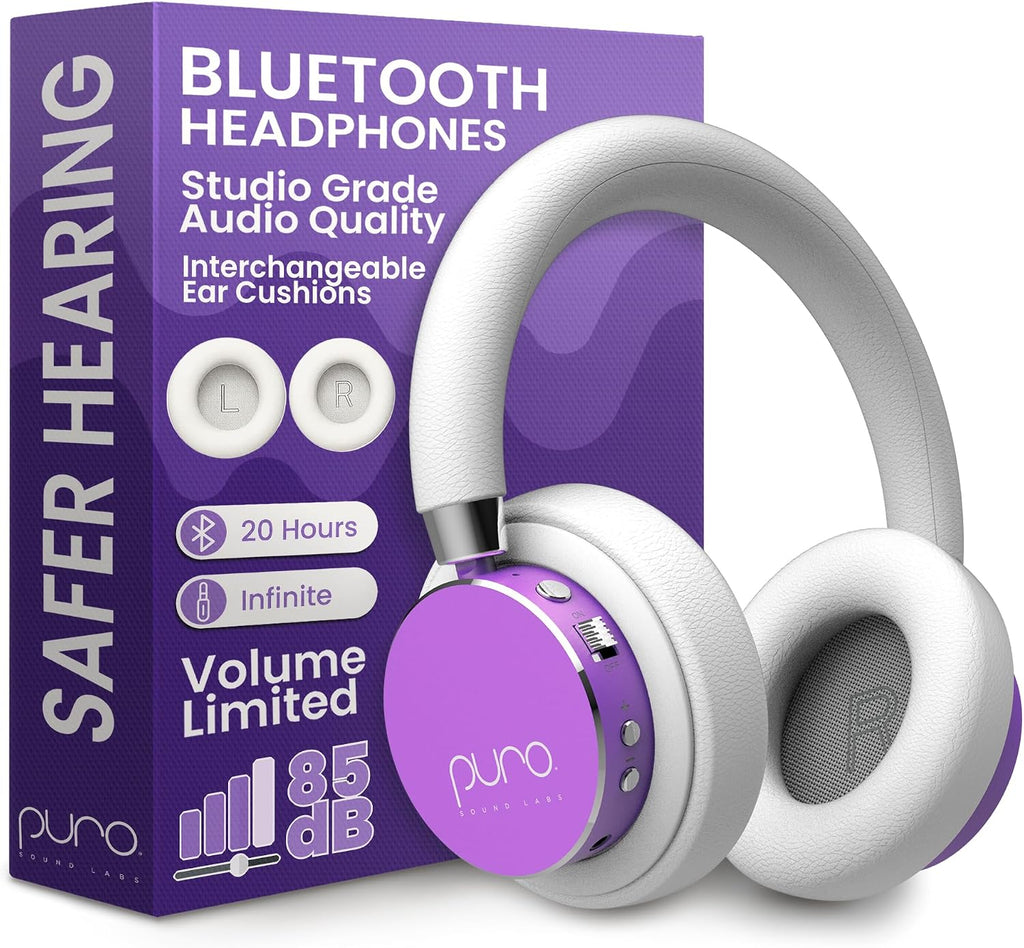 Puro Sound Labs BT2200 Plus Volume Limited Headphones for Kids, Bluetooth, Studio-Grade Audio, Over-Ear & Comfy Design, 20-Hr Battery Life, Easy to Connect Wireless Headphones for Kids, Purple & Pink