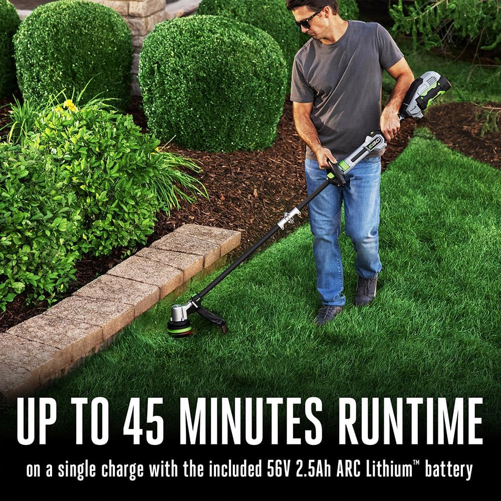 EGO Power+ String Trimmer, Battery Powered, 16' Trimmer for Weeds and Grass with POWERLOAD, Telescopic Carbon Fiber Shaft, Includes 56V 2.5Ah Battery and Charger - ST1611T