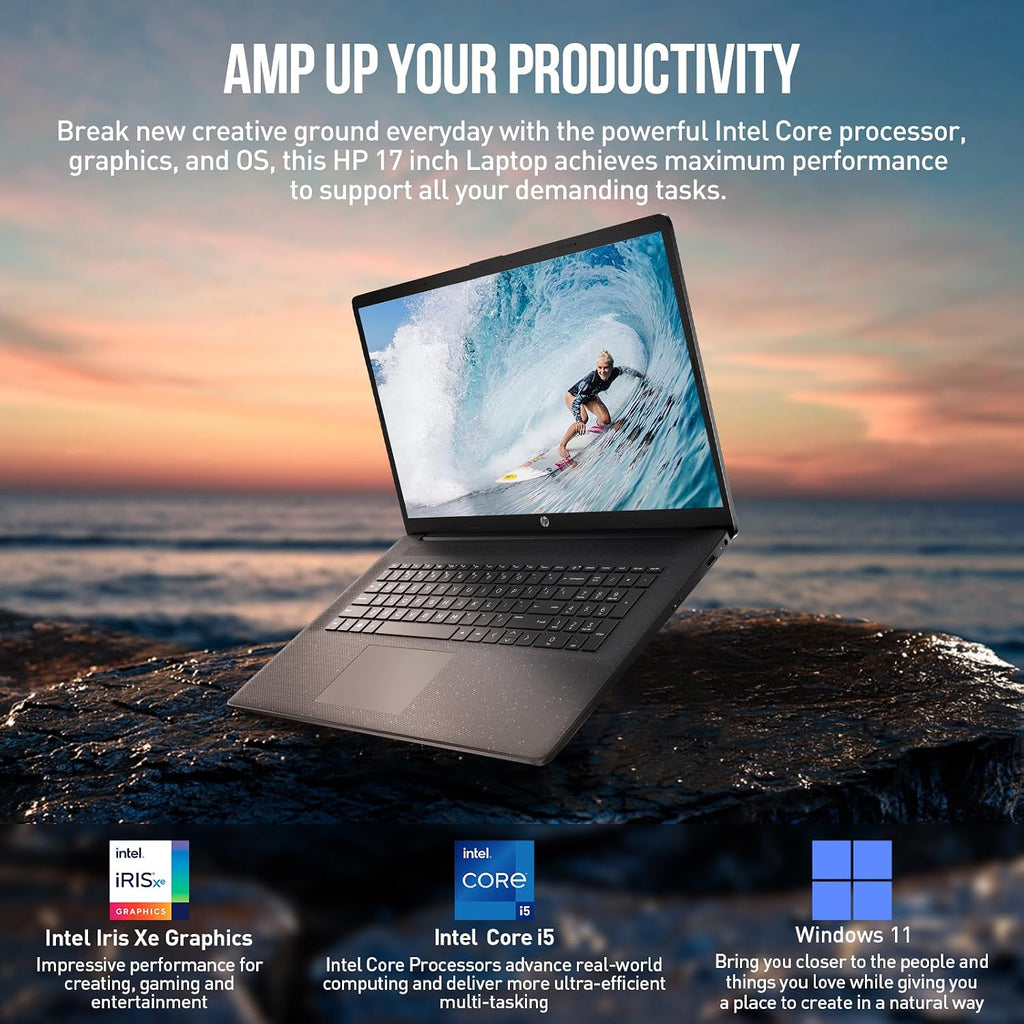 HP 17 Inch Laptop Computer, FHD+ IPS 17.3 Laptop, Intel 10-Core i5, 16GB RAM 1TB SSD, Windows 11, Wi-Fi 6, 10-Key Number Pad, HDMI USB-C