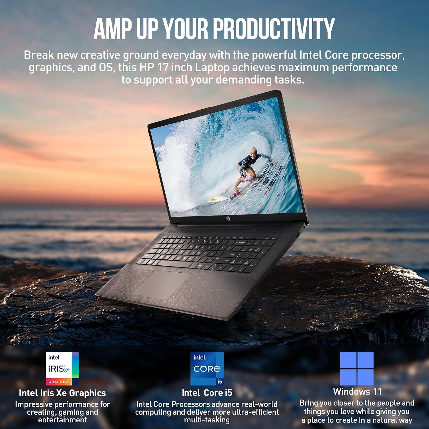 HP 17 Inch Laptop Computer, FHD+ IPS 17.3 Laptop, Intel 10-Core i5, 16GB RAM 1TB SSD, Windows 11, Wi-Fi 6, 10-Key Number Pad, HDMI USB-C