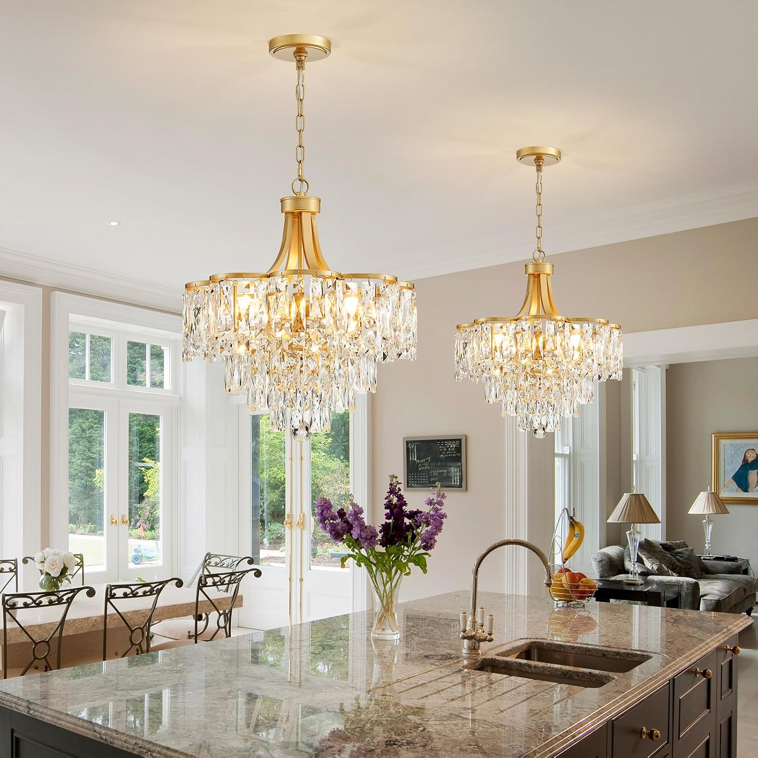 WUZUPS Crystal Chandelier Pendant Ceiling Light Modern Lighting Fixture for Bedroom Hallway Entry Kitchen Bathroom, H 21.1' x W 19.3', E12 Base, Gold