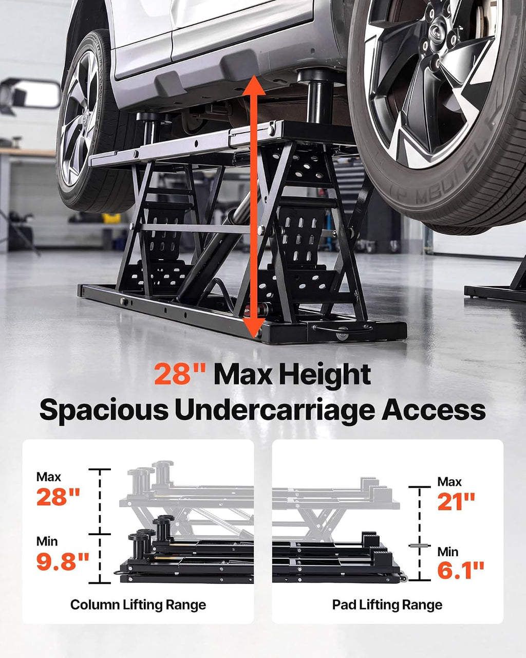 VEVOR Portable Car Lift, 9000 lbs Capacity, Heavy Duty Steel Truck Lift with 28' Max Height, 120V Power Unit, Wheels, 4 Rubber Pads & 4 Lifting Columns for Cars, SUVs, Trucks, Home Garage or Shop Use
