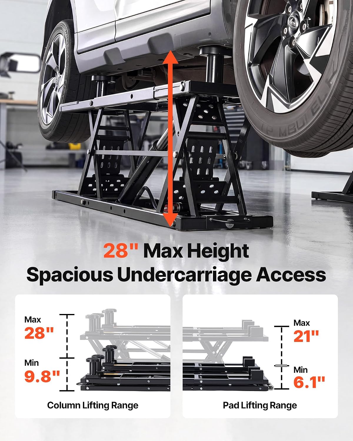 VEVOR Portable Car Lift, 9000 lbs Capacity, Heavy Duty Steel Truck Lift with 28' Max Height, 120V Power Unit, Wheels, 4 Rubber Pads & 4 Lifting Columns for Cars, SUVs, Trucks, Home Garage or Shop Use