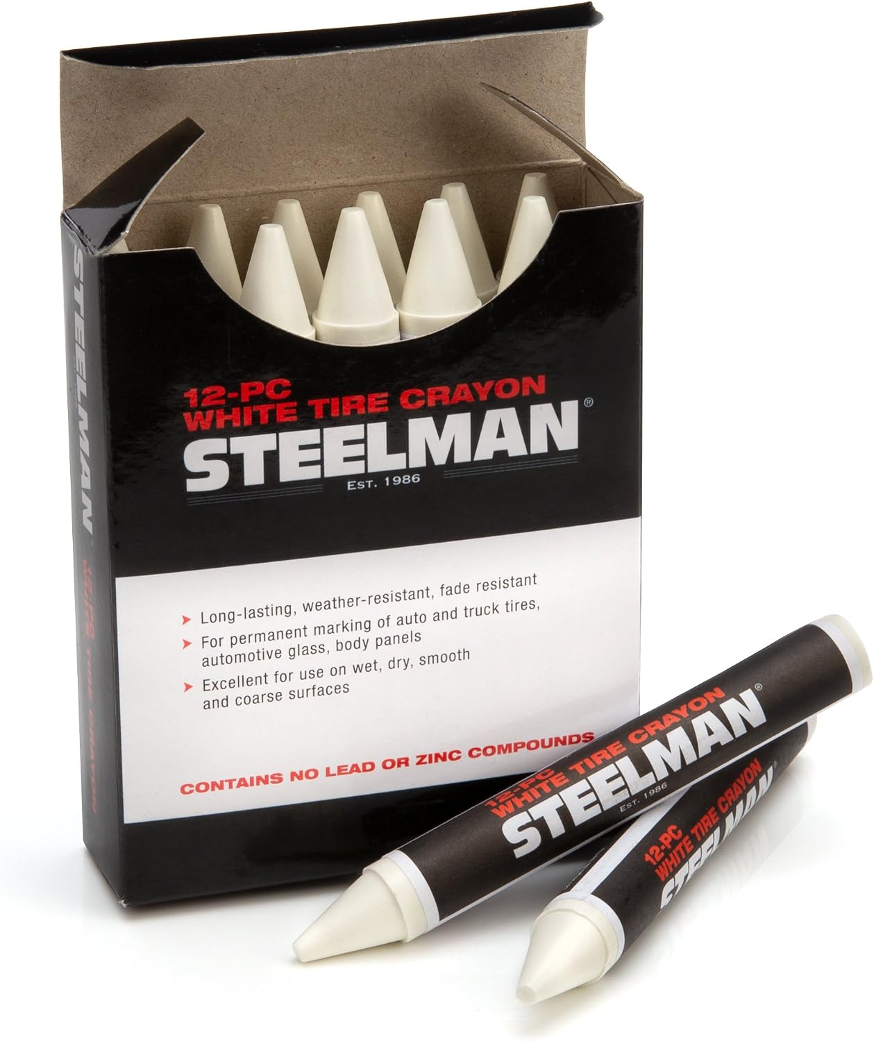 Steelman White Tire Marking Crayons for Mechanics, Marks Damage on Wet and Dry Tires | Case of 24