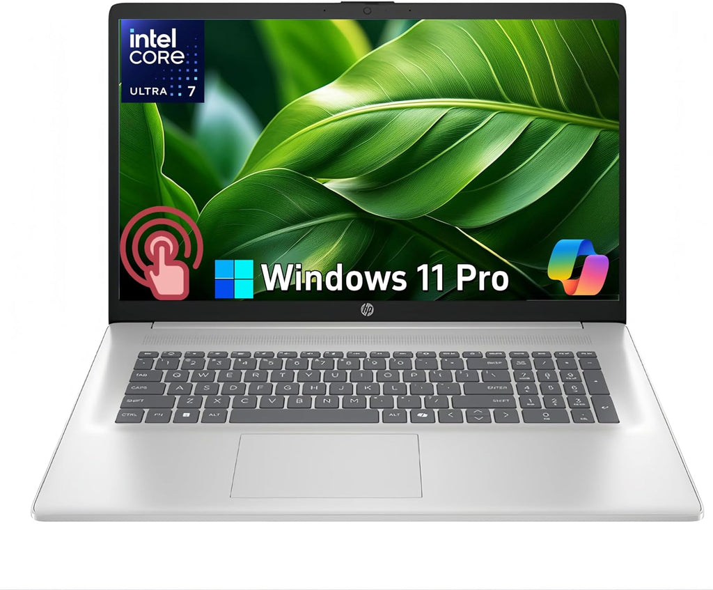 HP Touchscreen Laptop, Intel Ultra 7 255U 12-Core(Beat Core 7 150U), 17.3 Inch HD+ Anti-Glare 250 nit Display, 32GB DDR5, 1TB SSD, Copilot AI, Backlit KB, Long Battery, Windows11 Pro, w/Accessories