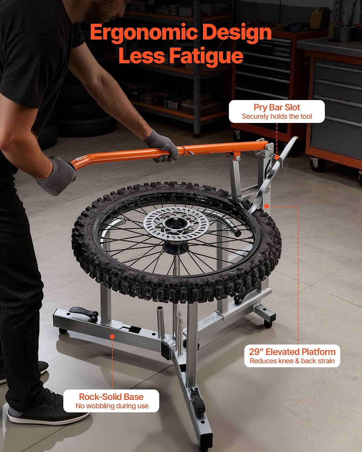 VEVOR Dirt Bike and Dual Sport Tire Changer, Fits for 16'-21' Wheels, 15/17/20/25 mm Axles, Heavy Duty Dirt Bike Tire Changing Tool Kit with Bead Breaker, Irons, Protective Sleeves, and Storage Bag