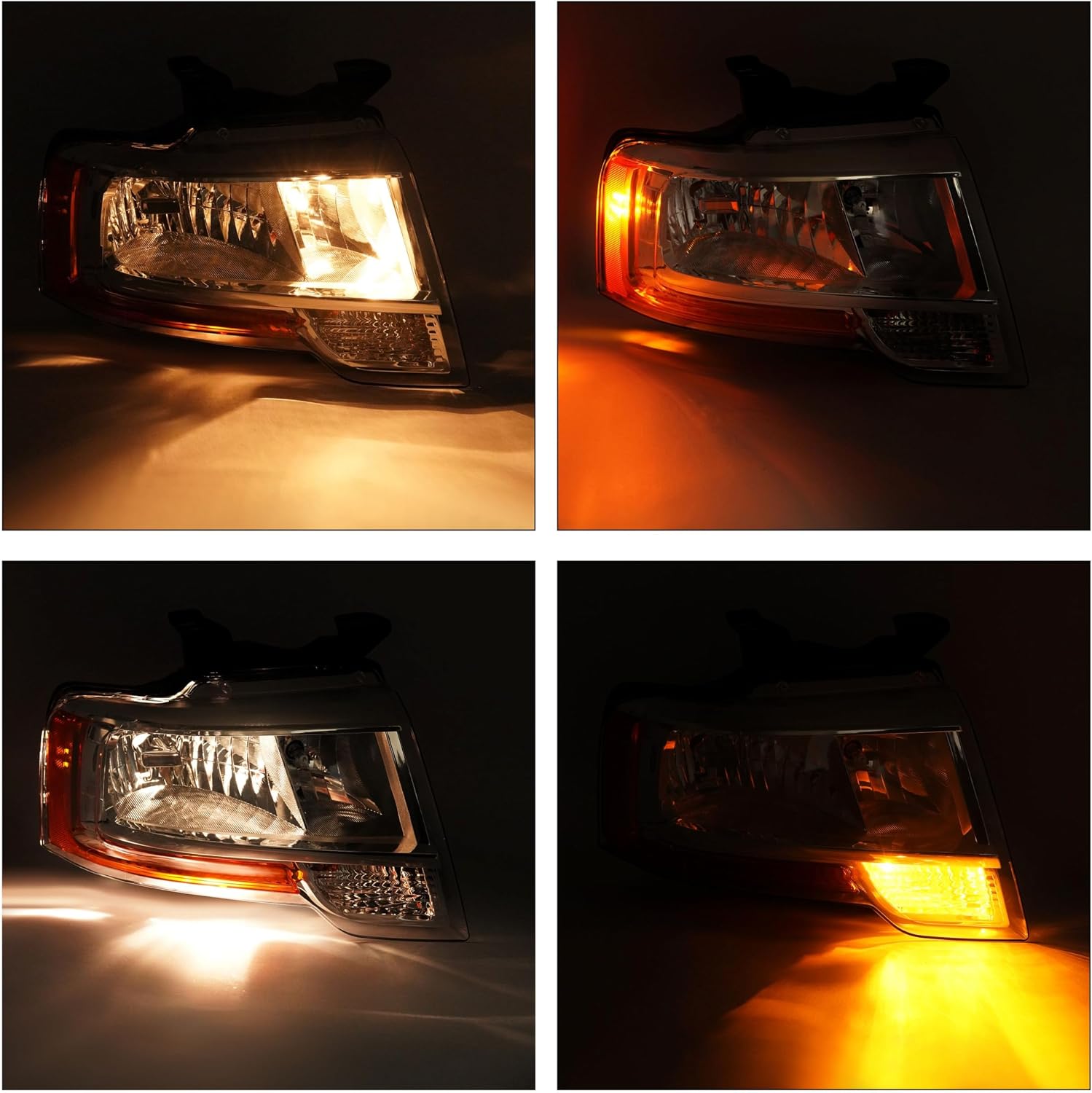 HECASA Pair Headlight Assembly w/LED Indicator Compatible with 2015 2016 2017 Ford Expedition Headlamp w/Bulbs Driver & Passenger Side Clear Lens Chrome Housing Replacement for FO2503346 FO2502346