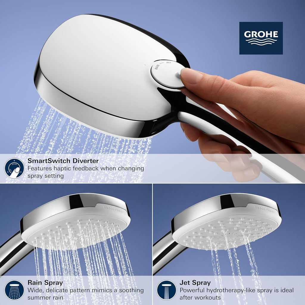 GROHE 269062432 Tempesta 24-Inch Shower Rail Set, 3-Spray, Square, 1.75 GPM, Matte Black
