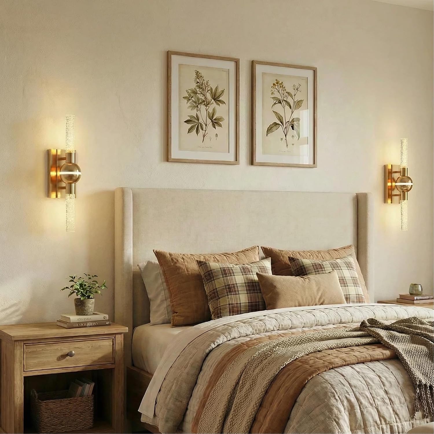 Modern Brass Wall Sconce Indoor, LED Wall Light Fixtures Set of 2 | 13W Dimmable Brightness, 17.7' Bathroom Vanity Light, Bedroom Hallway Use, Hardwired Wall Mount Lighting, 3000K Warm White