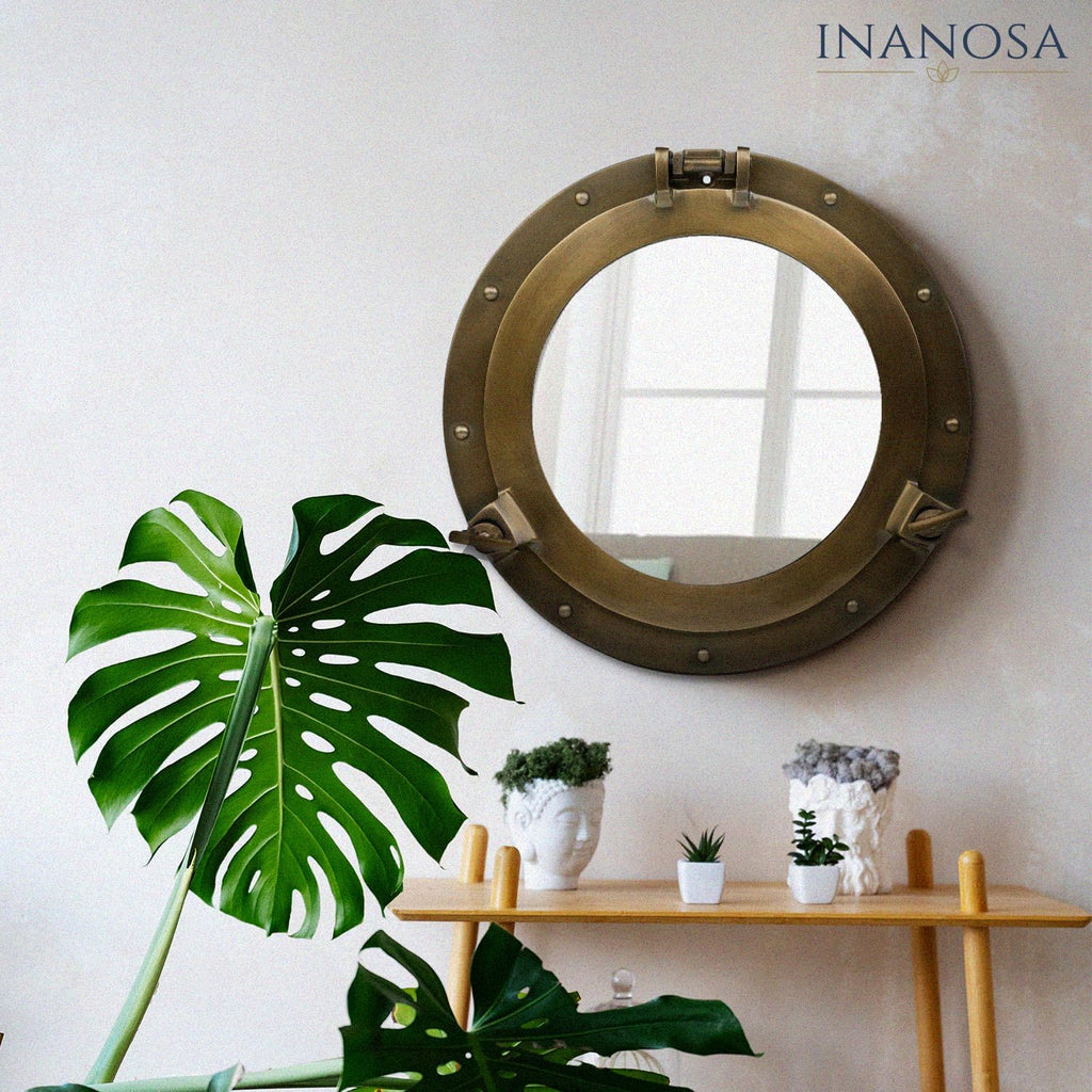 17 Inch Nautical Porthole Mirror for Bathroom – Antique Brass Vanity Porthole Mirror, Round Nautical Bathroom Decor Wall Mirror