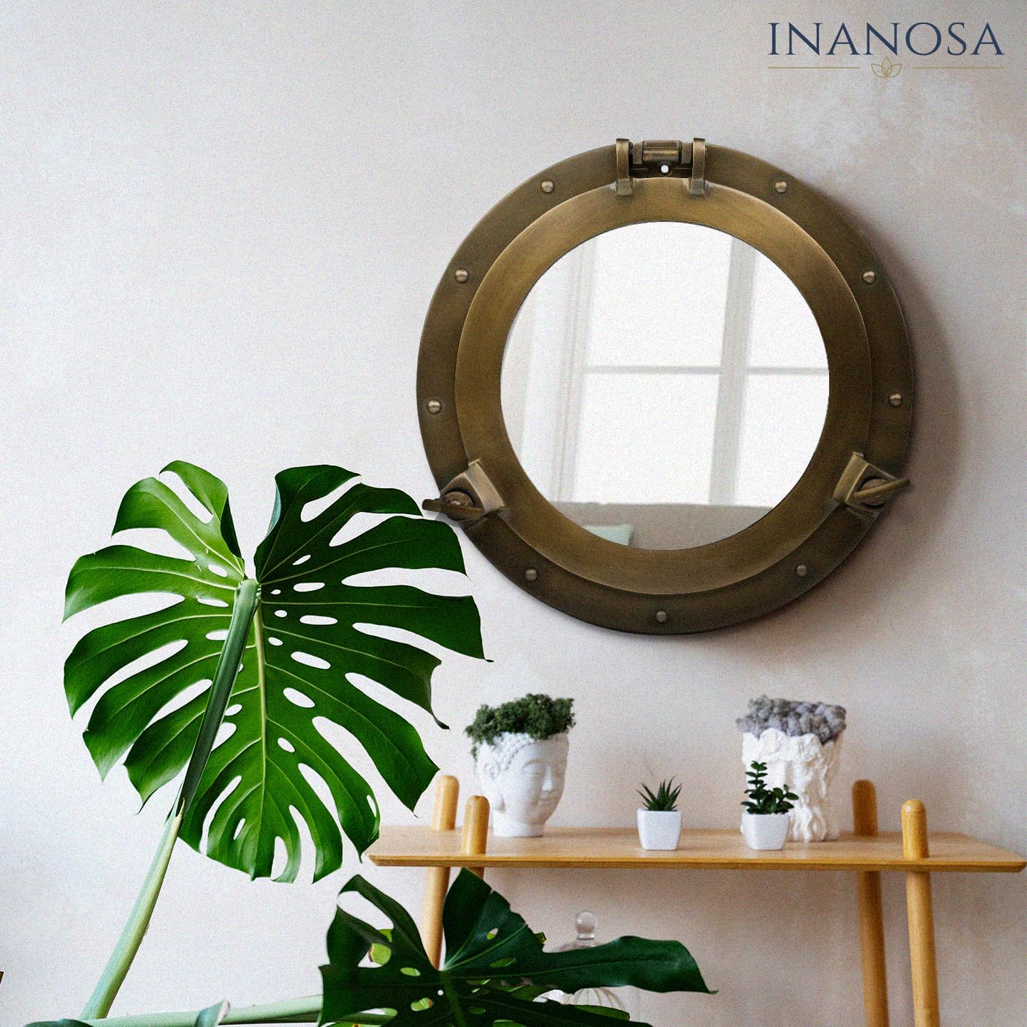 17 Inch Nautical Porthole Mirror for Bathroom – Antique Brass Vanity Porthole Mirror, Round Nautical Bathroom Decor Wall Mirror