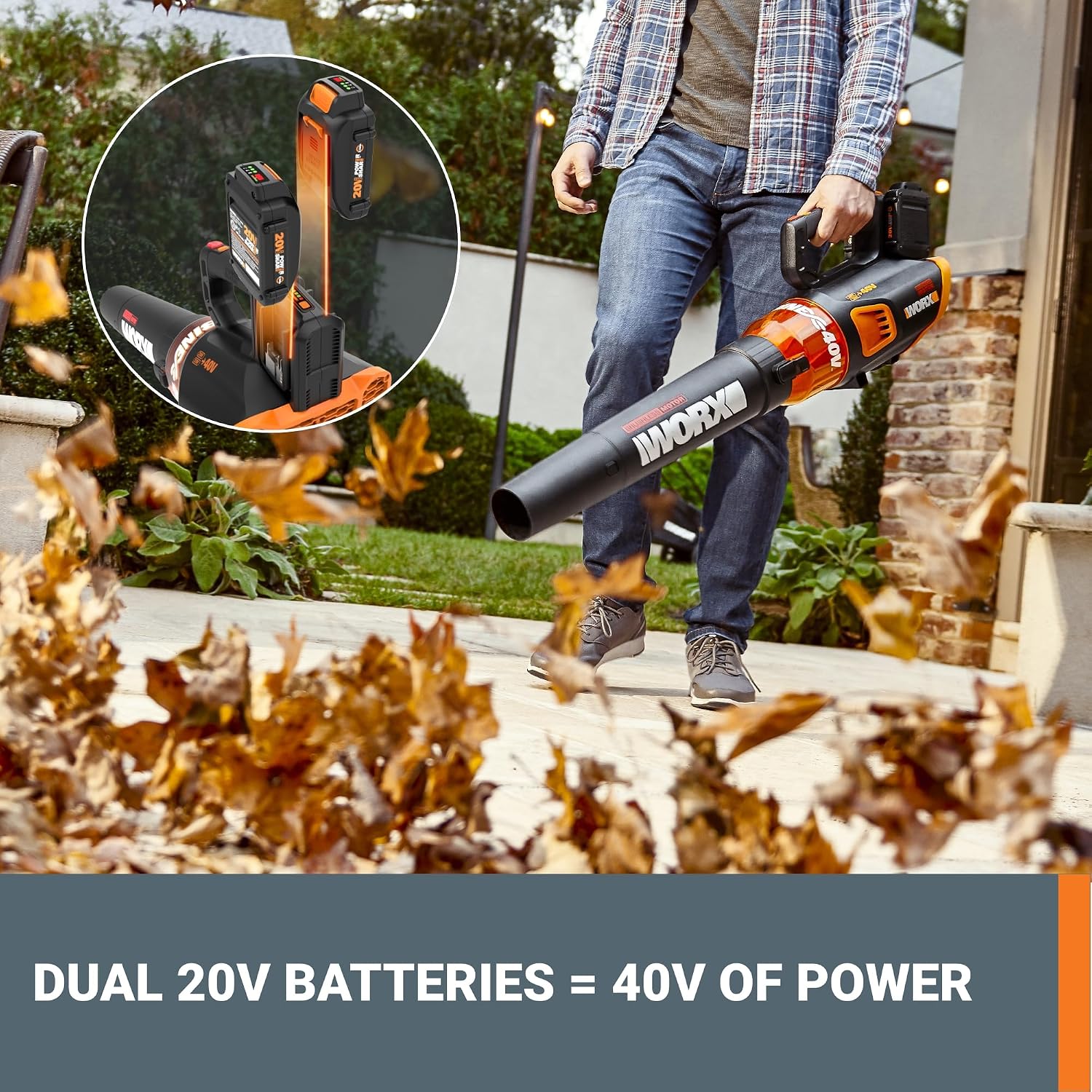 WORX Cordless Leaf Blower, Electric Blower for Lawn Care wth Brushless Motor, 2 × 2.5 Ah Batteries & Charger Included, WG584