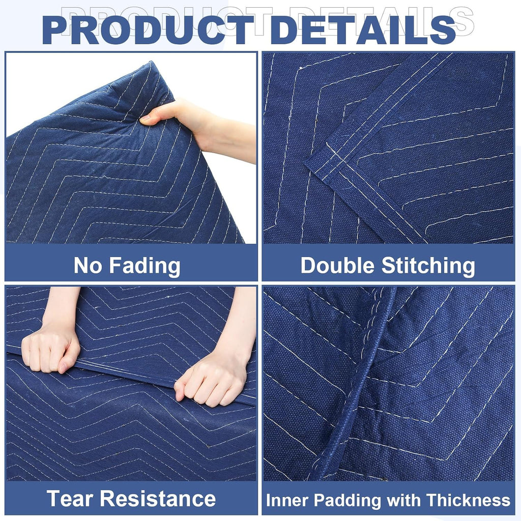 Peryiter 8 Pack 96'' x 80'' Extra Large Moving Blankets 4.4 lb Heavy Duty Moving Pads and Packing Blankets Thick Quilted Shipping Furniture Pads for Furniture Artwork Floor (Blue)