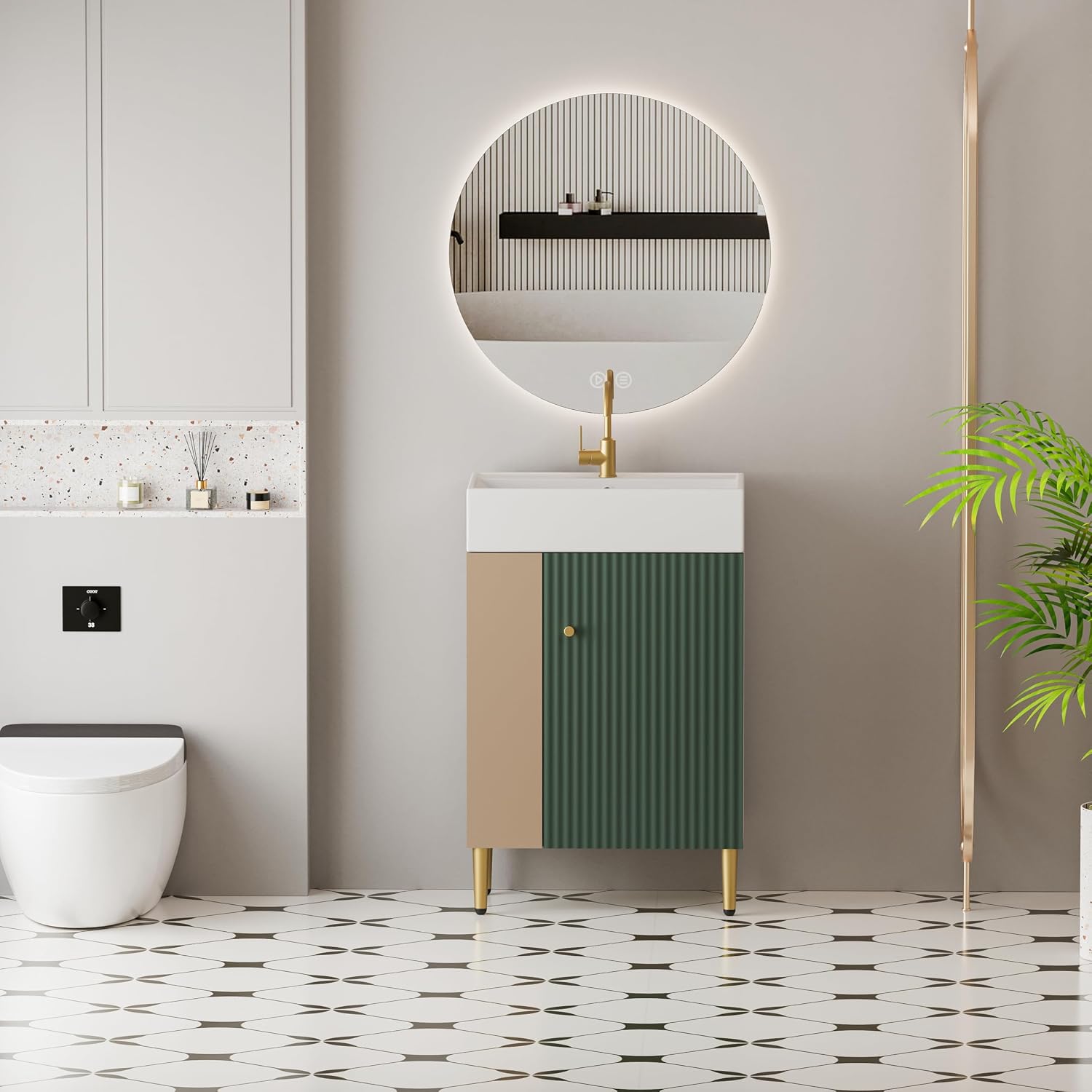 Merax 20 Inch Bathroom Vanity with Sink, Narrow Depth Bathroom Vanities,Wood Vanity Cabinet,Soft Closing Door,Freestanding Sink Cabinet W/Open Side Shelves, Dark Green