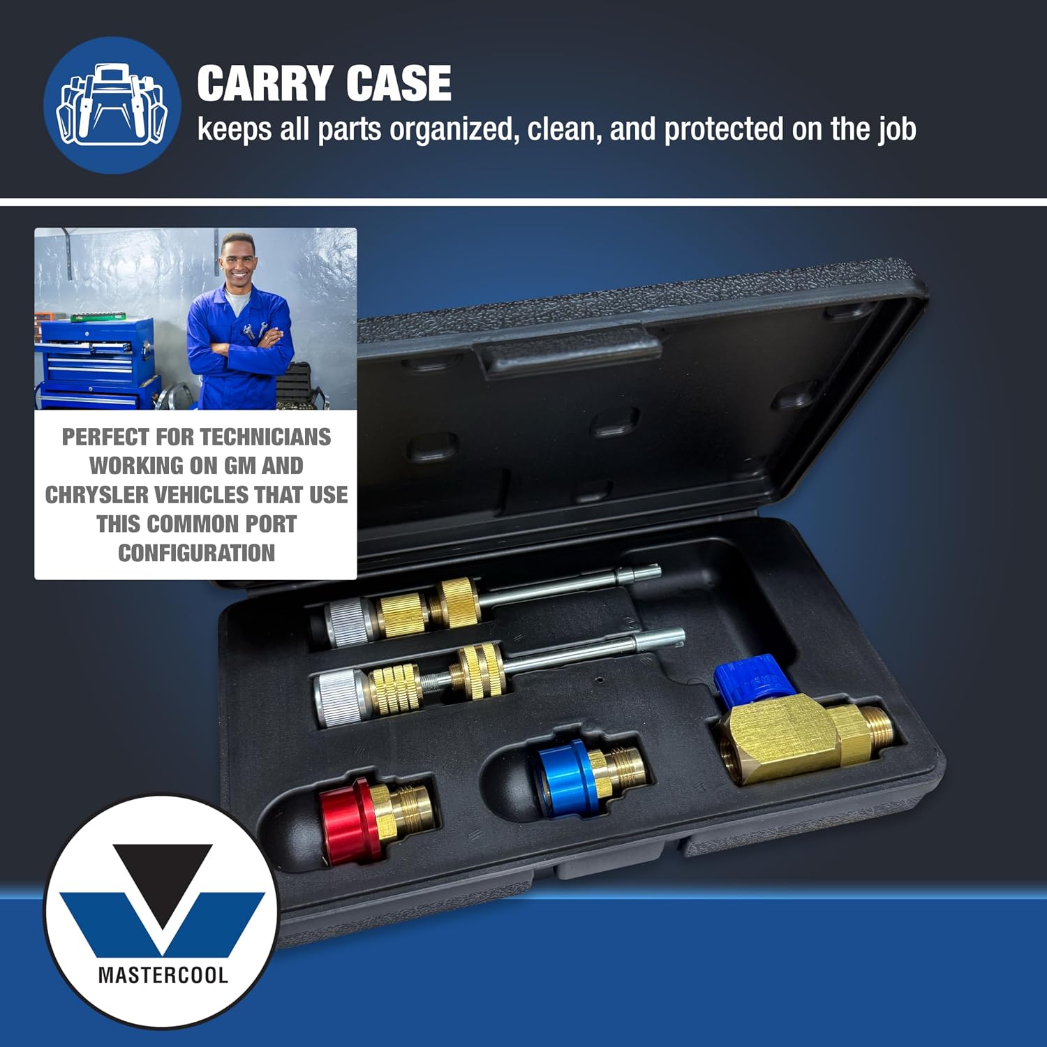 Mastercool 58560 Eaton R134a Valve Core Remover/Installer Kit – for 8mm and 10mm Eaton-Style Cores – Includes R134a Fittings and Storage Case