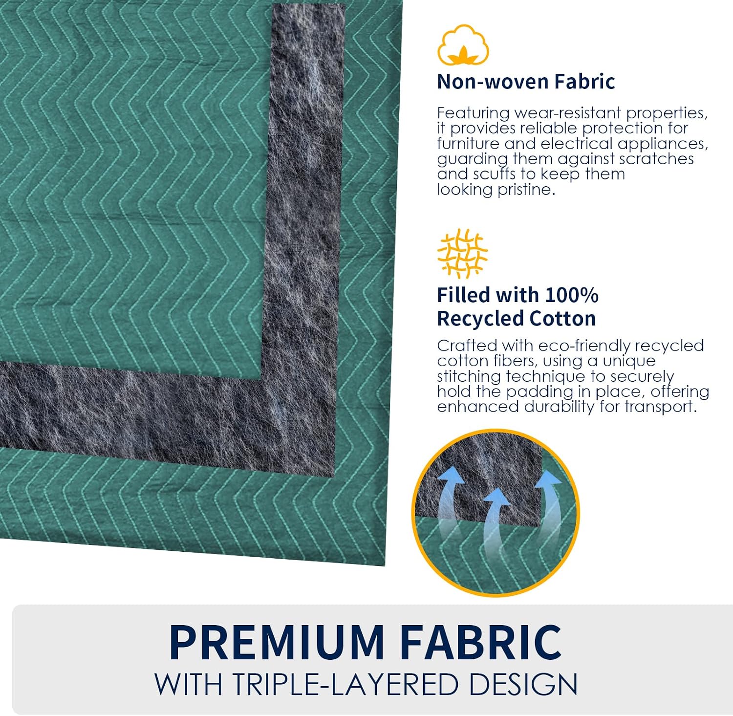 Moving Blankets 4 Pack, Double Extra Large 144'x80' Heavy Duty Quilted Packing Blankets for Moving, Shipping & Storage, Professional Furniture Pads -Green & Gray