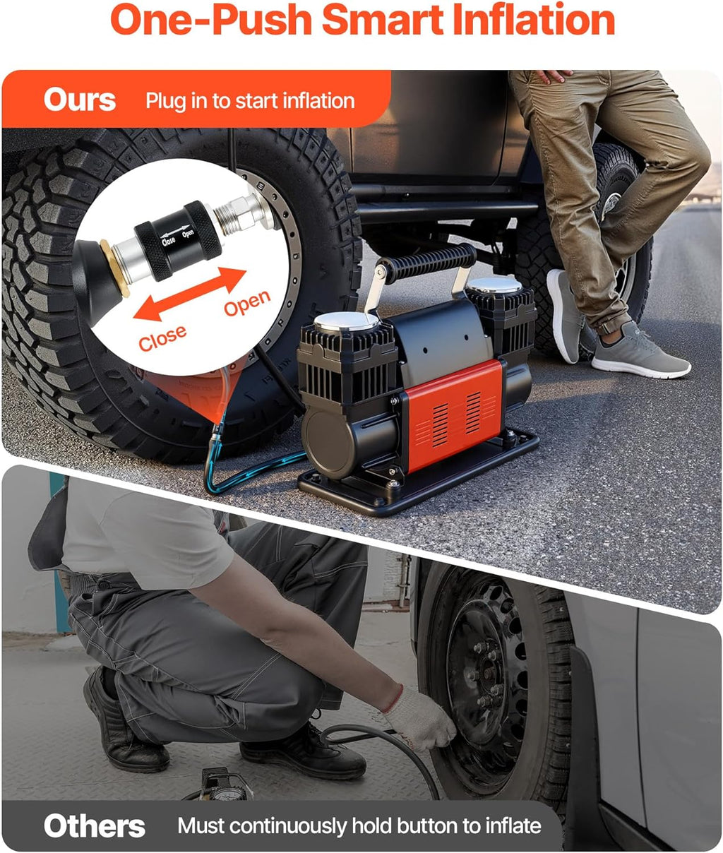 VEVOR Dual-Cylinder Heavy Duty Air Compressor, 10.6CFM Portable Tire Inflator, 12V 150PSI Offroad Air Pump with Digital Pressure Gauge & Adapters for Truck Car SUV 4 x 4 Vehicle RV