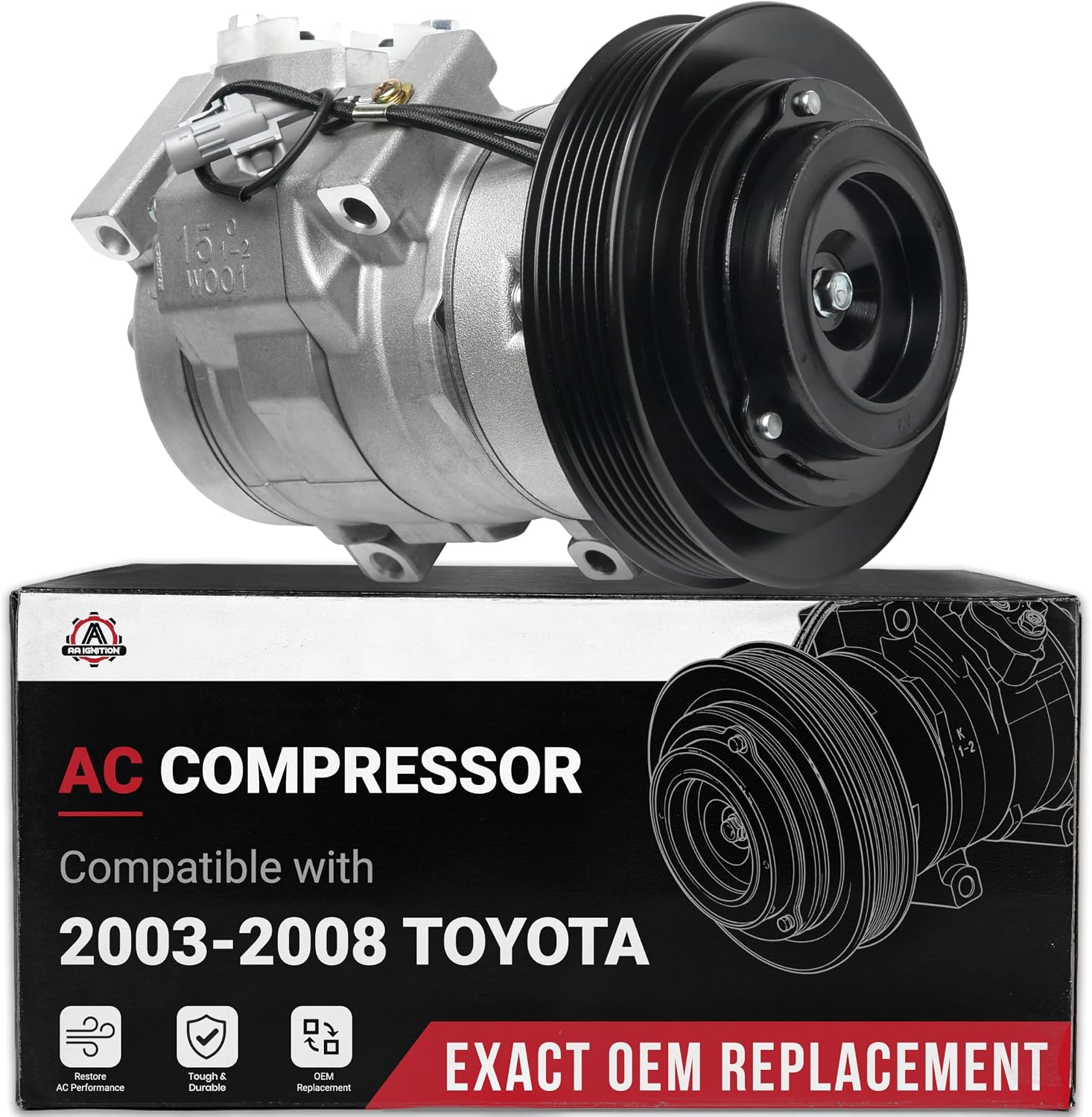 Replacement AC Compressor and Clutch Kit - Compatible with Toyota Vehicles - 2003, 2004, 2005, 2006, 2007, 2008 Corolla, Matrix 1.8L - Replaces 8832002120, CO 27000C, CS20101, 295525NH, 144004C, 1419N