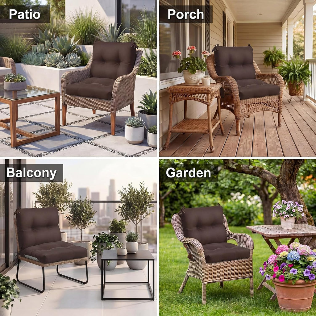 Geetery Outdoor Chair Cushions Set of 4 High Back Patio Furniture Replacement Seat Pads with Ties 42x21x4' for Lawn Porch Wicker Rocking Dining Chairs Weather Resistant Fade Resistant(Dark Brown)