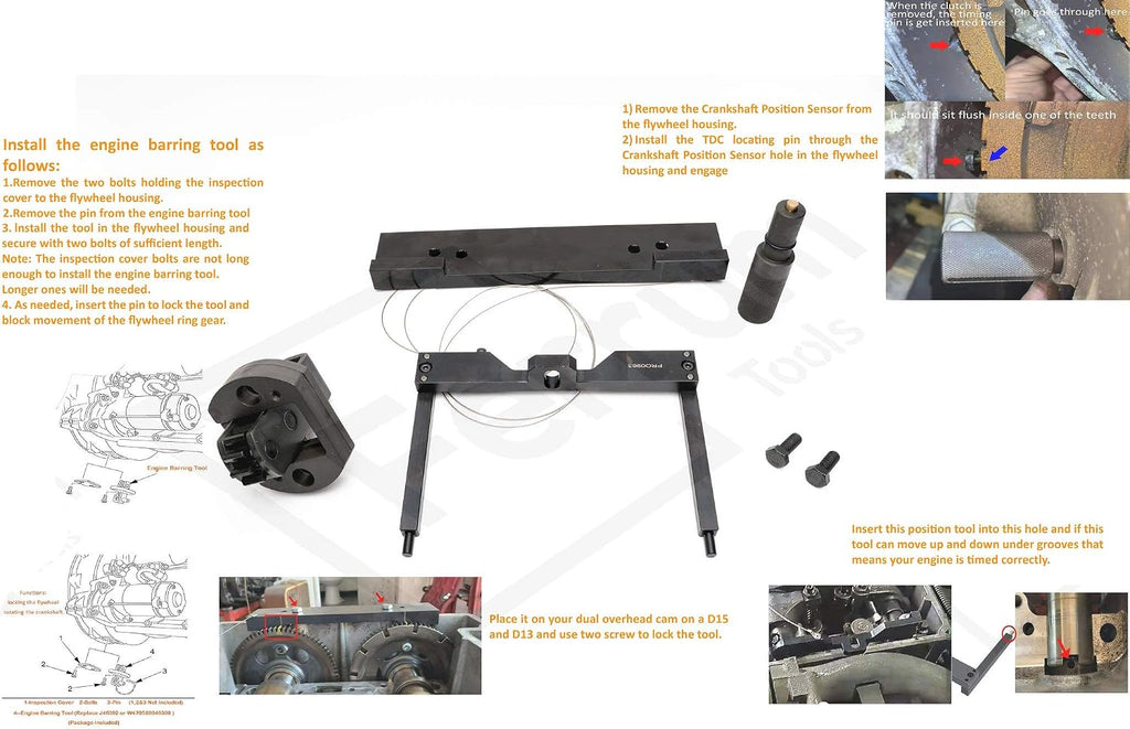 Detroit DD15 DD16 Engine Timing Tool Bundle Includes TDC Locating Pin Barring and Camshaft Timing Tools Heavy Duty Solid Steel Alternative to W470589104000 W470589001500 J 46392 W470589046300