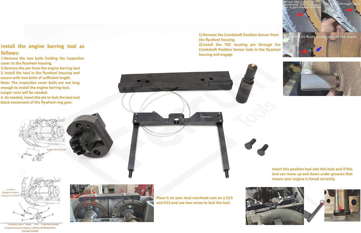 Detroit DD15 DD16 Engine Timing Tool Bundle Includes TDC Locating Pin Barring and Camshaft Timing Tools Heavy Duty Solid Steel Alternative to W470589104000 W470589001500 J 46392 W470589046300