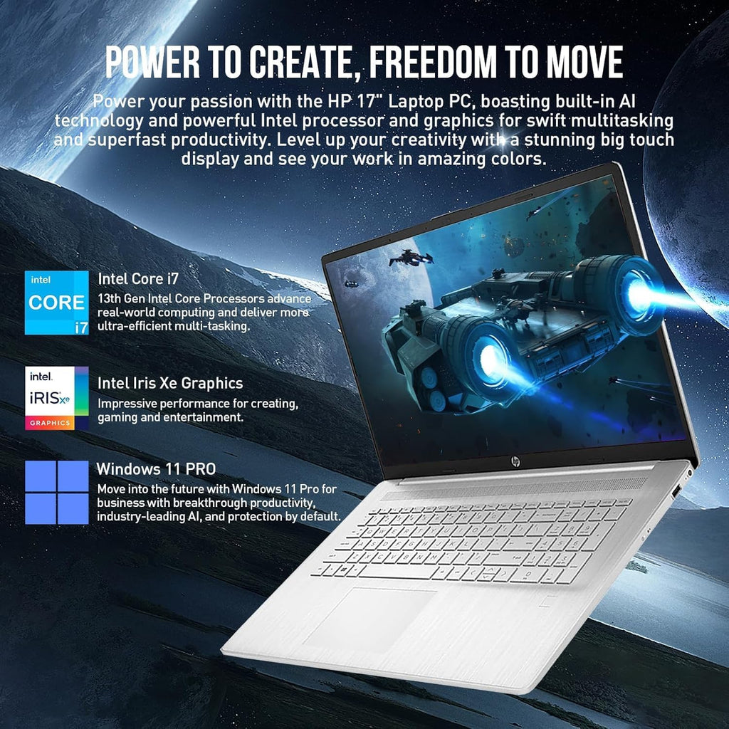 HP 17.3 Inch Touchscreen Laptop with Lifetime Microsoft 365 for The Web, Backlit Keyboard, Intel i7, 16GB RAM, 512GB Onboard and 128GB External Storage, Wi-Fi 6, 15Hrs Battery, Rose Gold, Windows 11