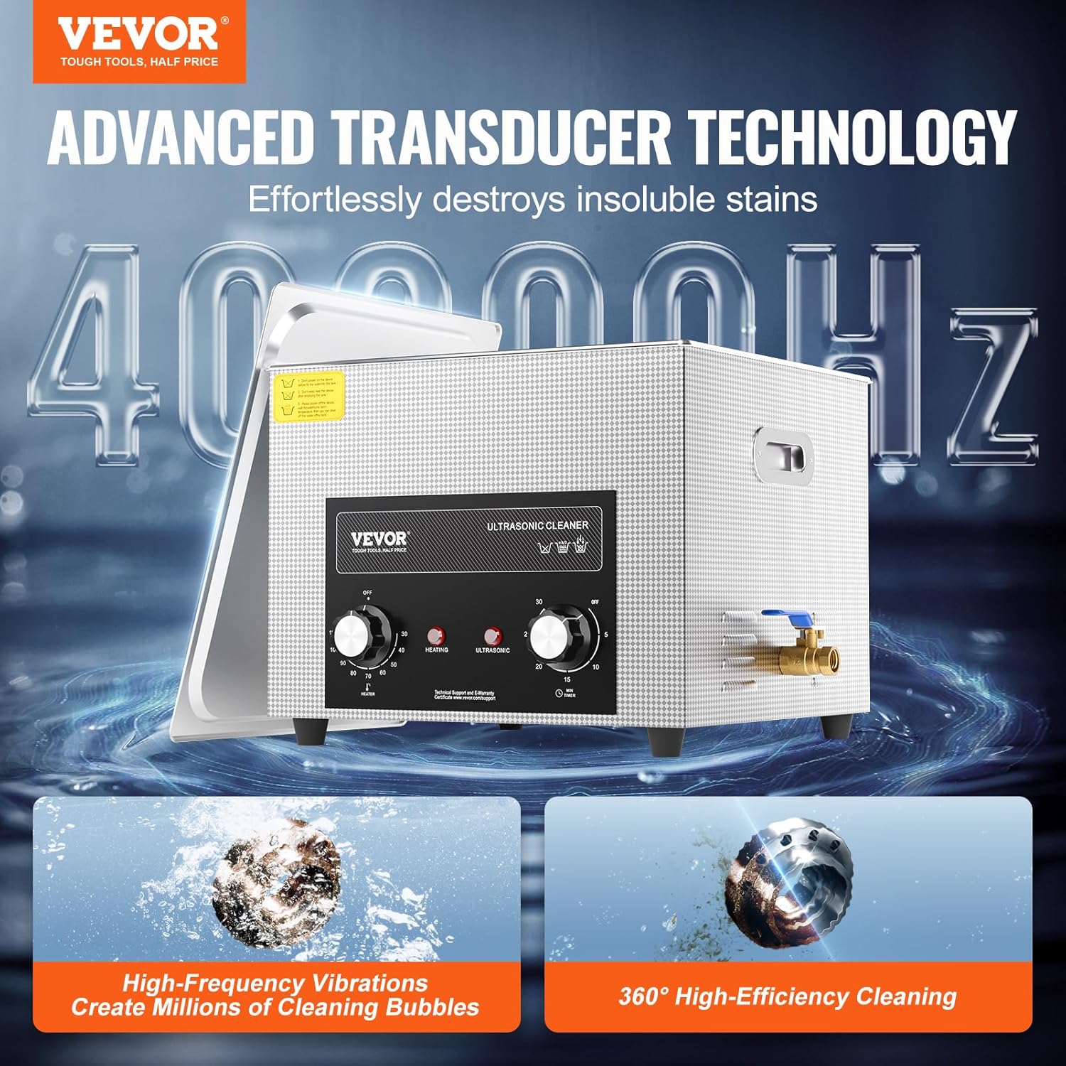 VEVOR 15L Sonic Cleaner with Heater Timer & Basket, Professional Digital Sonic Cavitation Machine, 360W Cleaning Machine for Lab Tools, Metal Parts, Carburetor, Brass, Auto Parts, Engine Parts