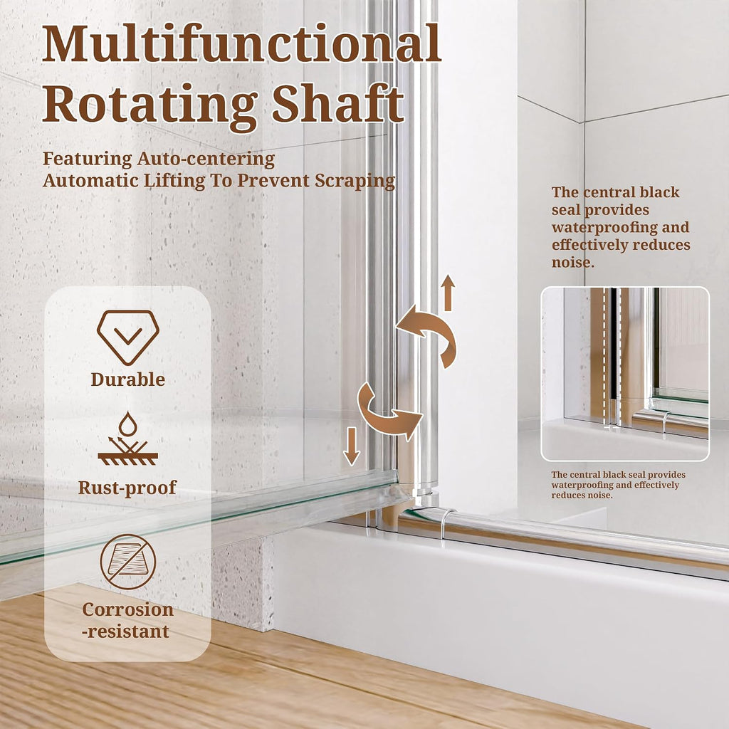 23-24' W x 72' H Semi-Frameless Chrome Shower Door, ANSI/SGCC Certified 6mm Clear Tempered Glass, Pivot Swing Bathroom Door with Reversible Installation, Waterproof for Small Space