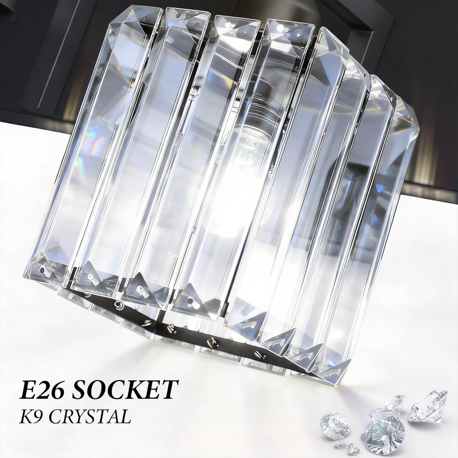 Black Crystal Bathroom Vanity Light, 5-Light Modern Bathroom Lighting Fixtures Over Mirror, Matte Black Wall Sconce Light Fixtures with Square Shade