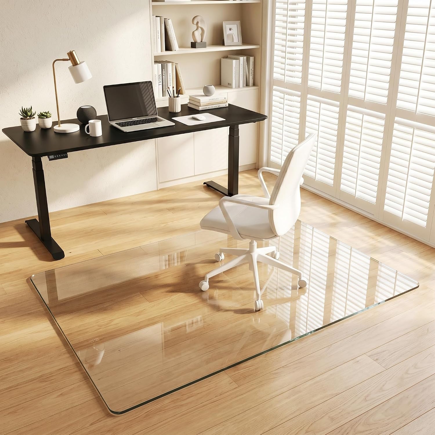 Tempered Glass Chair Mat for Hardwood Floor & Low Pile Carpet, 40' x 60' Heavy Duty Office Chair Mat with Non-Slip Pads, Scratch Resistant Floor Protector for Home Office