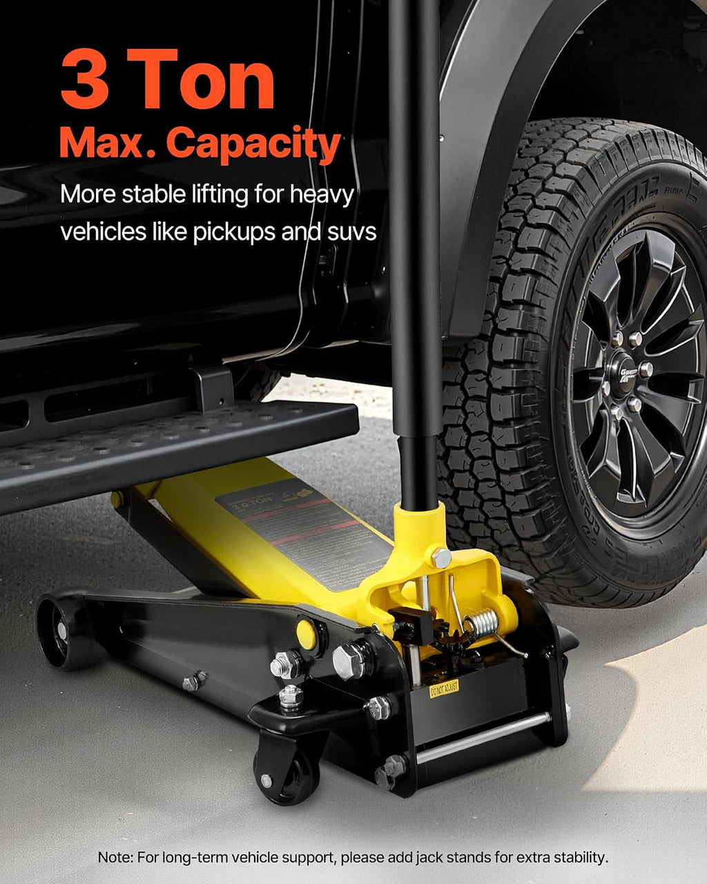 VEVOR 3 Ton Low Profile Floor Jack for All Terrain Vehicles, Heavy-Duty Steel Racing Jack with Quick Lift Pump, 5.12'-20' Lifting Range, 3.0 tons