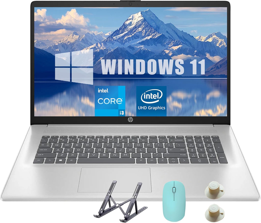 HP 17.3 inch Laptop, Intel Core i3 Processor, Anti-Glare HD+ Display, Intel UHD Graphics, 32GB RAM, 1TB SSD, Windows 11 Home, Webcam, Wi-Fi, Bluetooth, Natural Silver, Alpacatec Accessories